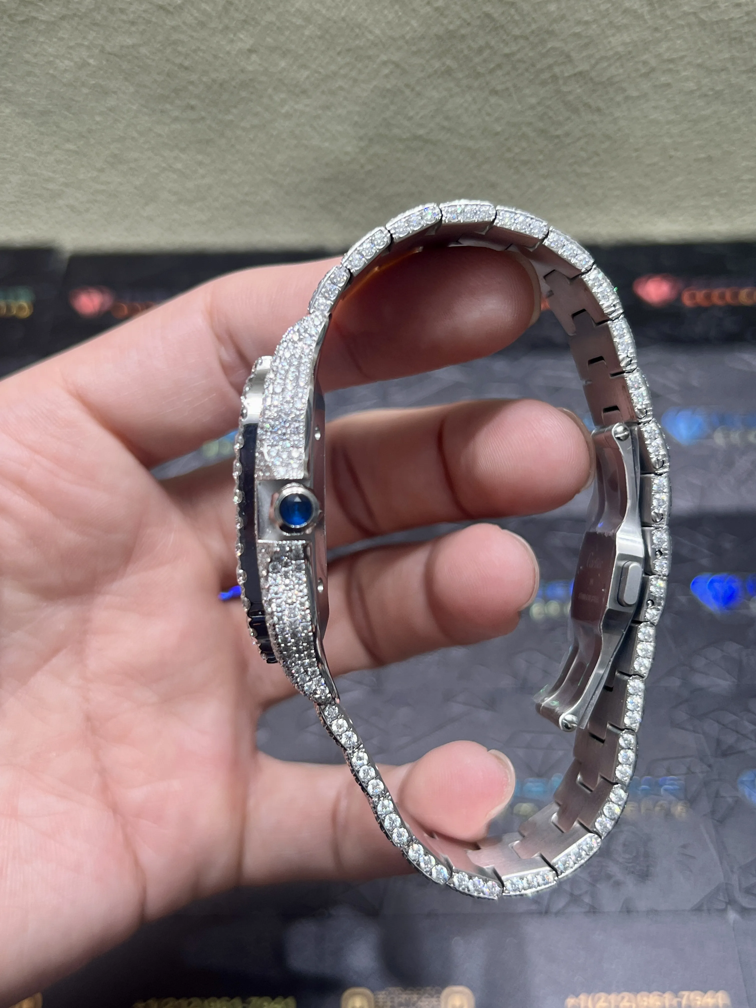 Cartier Santos-Style Iced-Out Panther Motif Watch D1147519405 — view 7