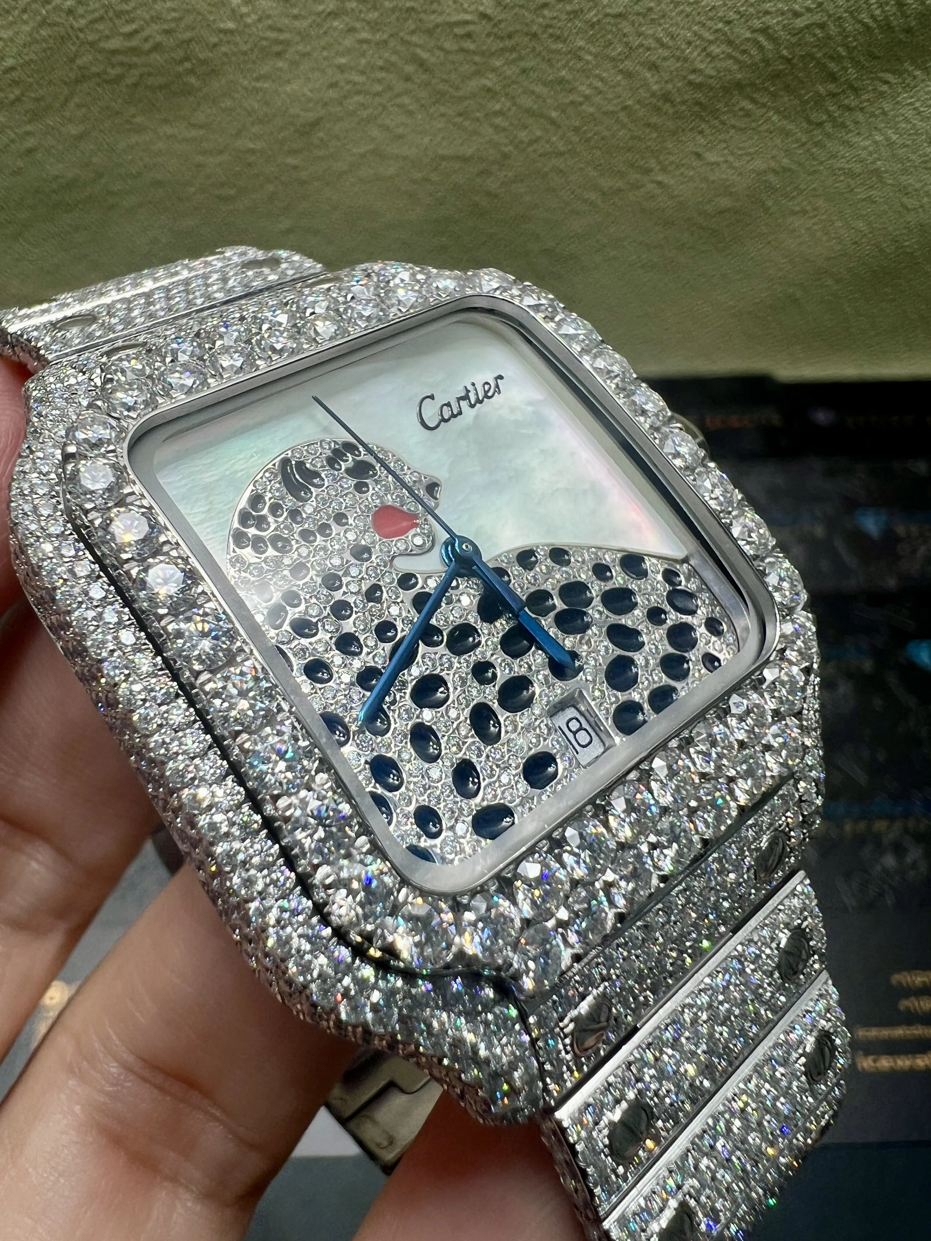 Cartier Santos-Style Iced-Out Panther Motif Watch D1147519405 — view 11