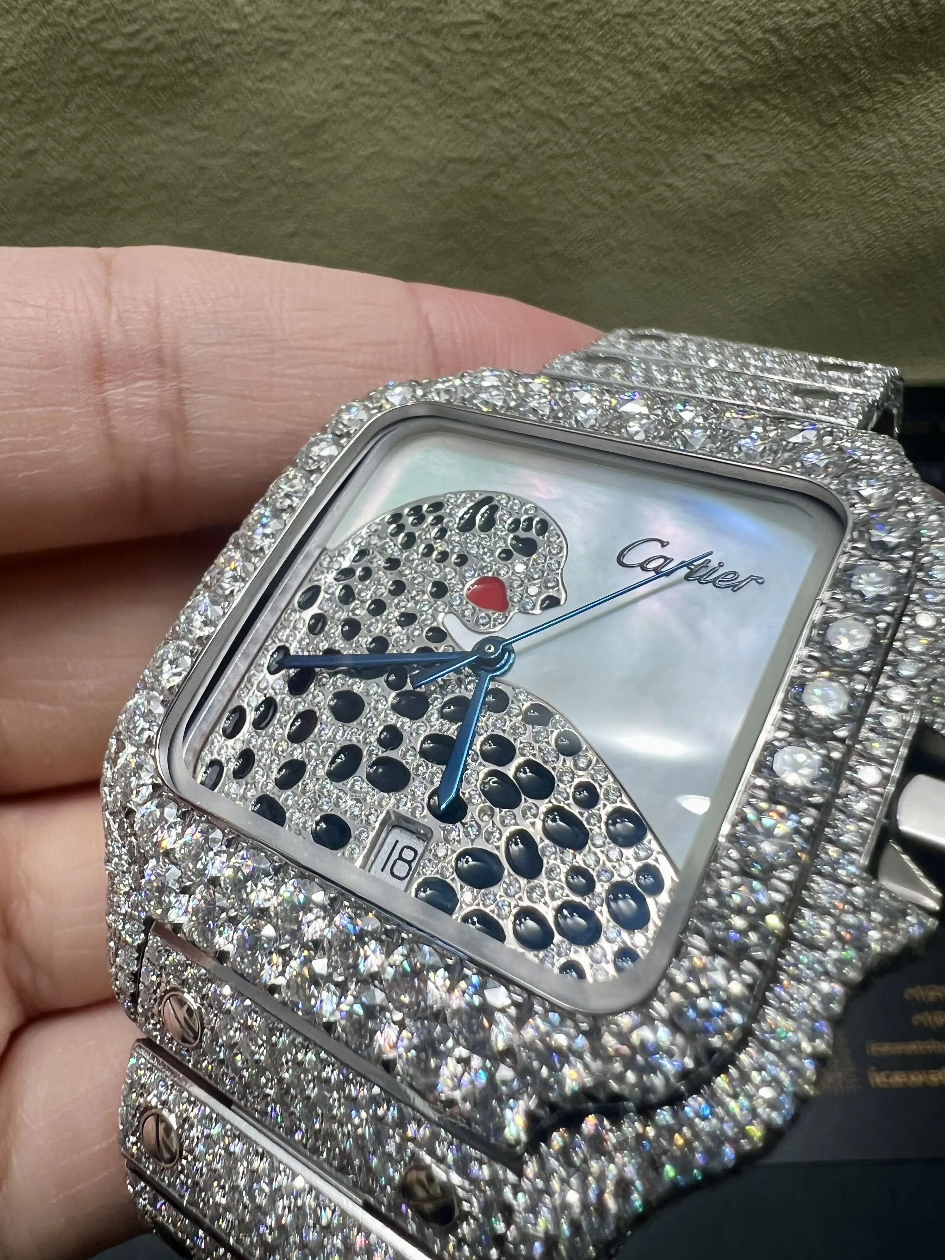 Cartier Santos-Style Iced-Out Panther Motif Watch D1147519405 — view 12