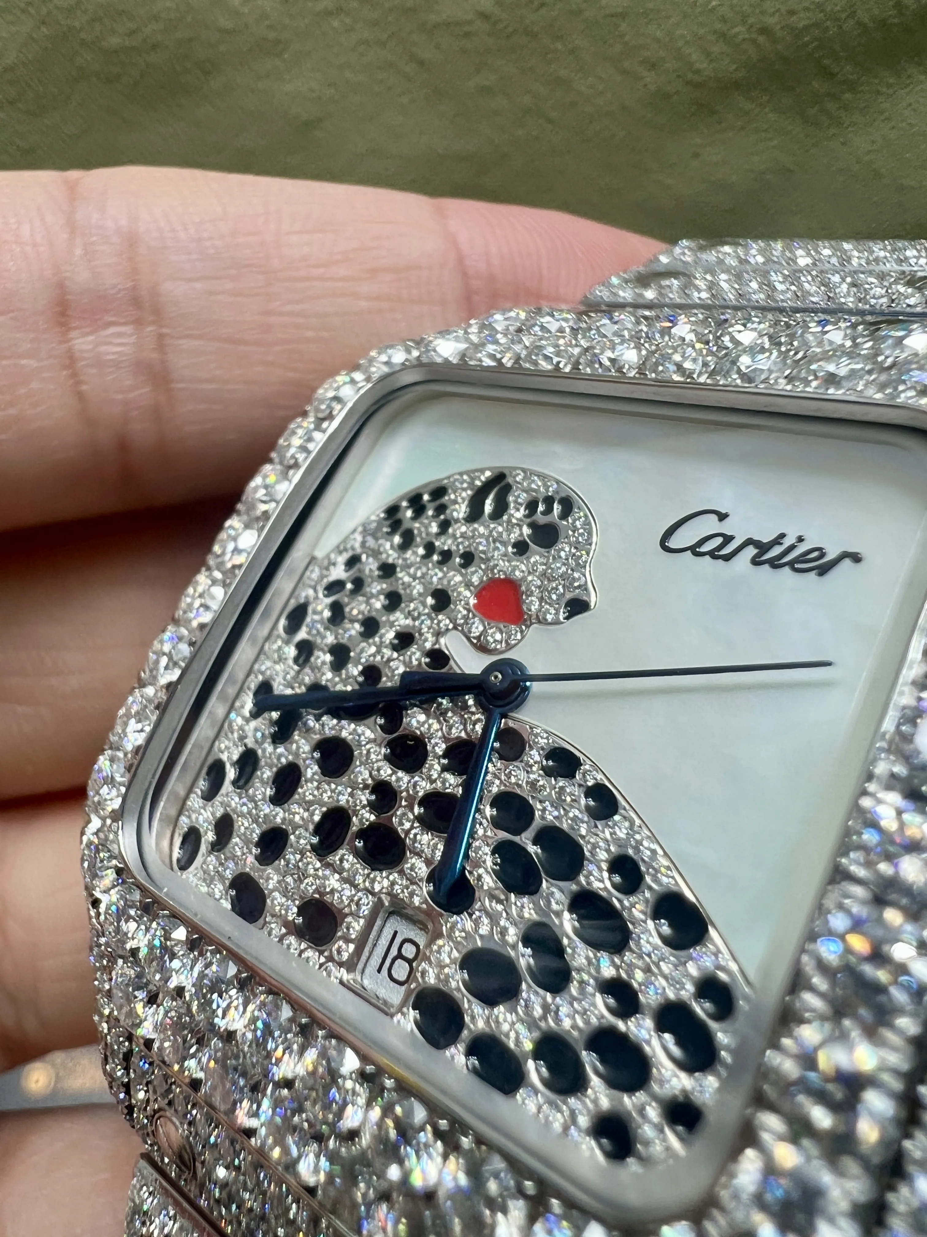 Cartier Santos-Style Iced-Out Panther Motif Watch D1147519405 — view 13