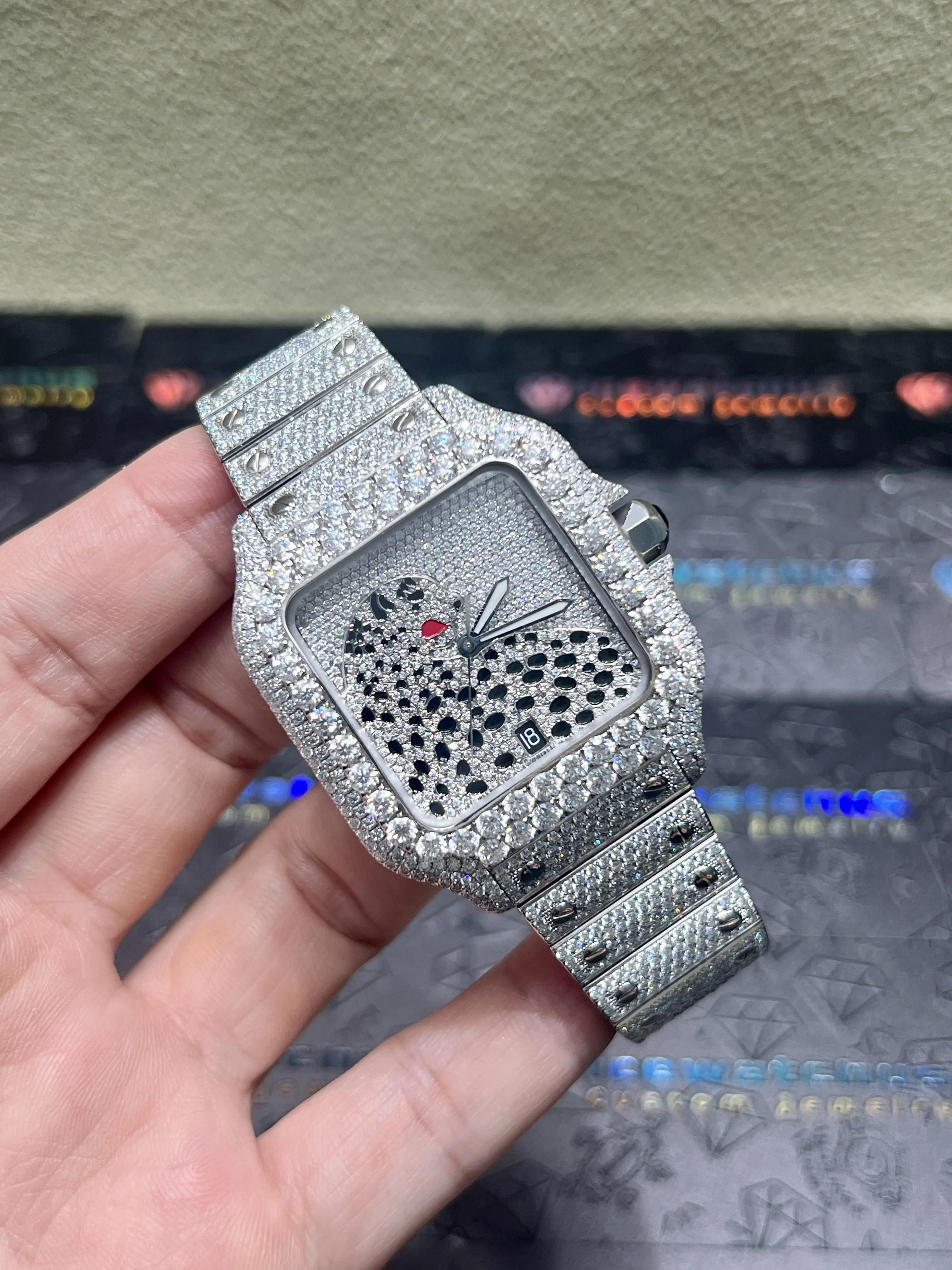 Cartier Santos-Style Iced-Out Pavé Panther Dial Watch D1147519406 — view 2