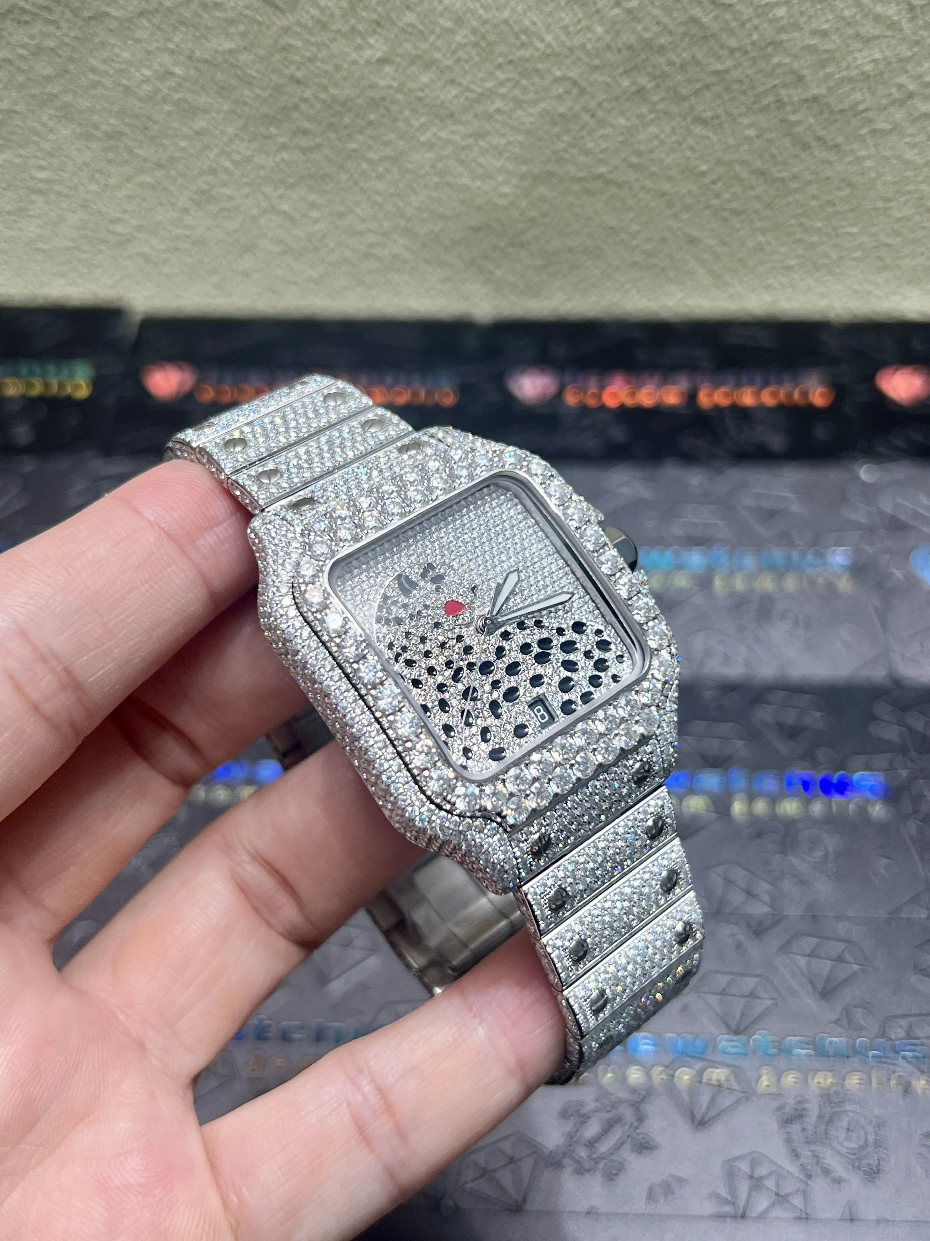 Cartier Santos-Style Iced-Out Pavé Panther Dial Watch D1147519406 — view 3