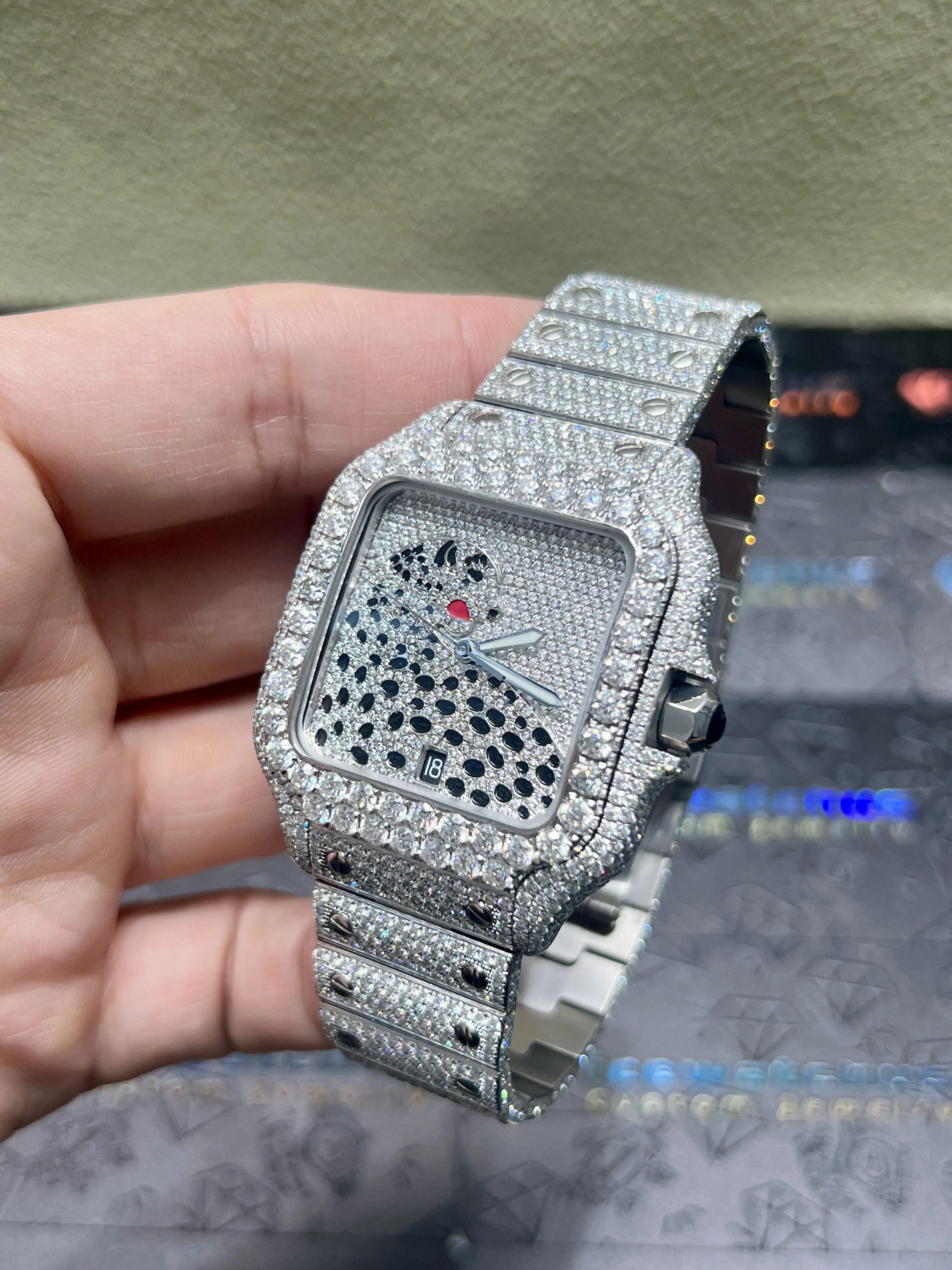 Cartier Santos-Style Iced-Out Pavé Panther Dial Watch D1147519406 — view 5