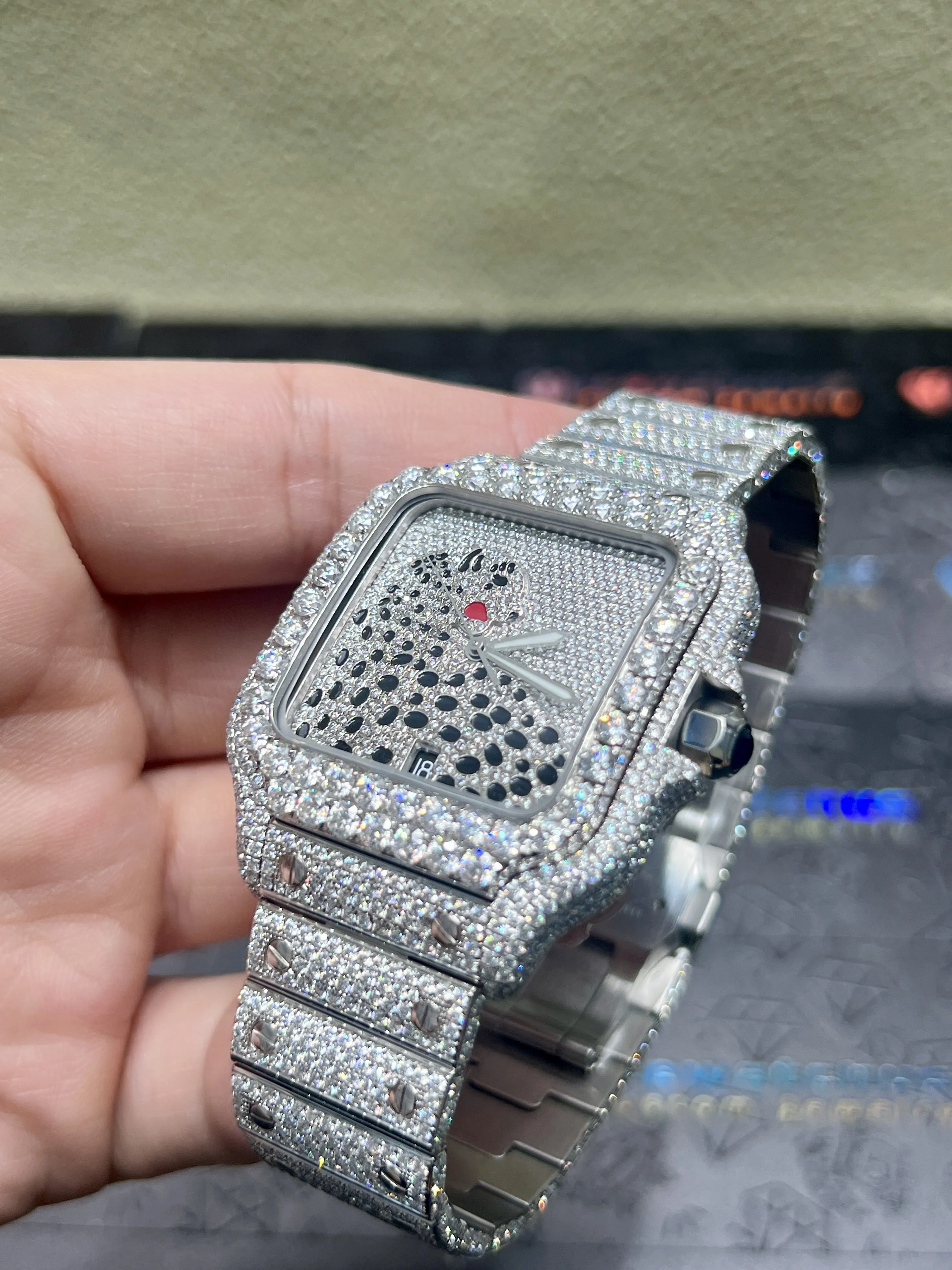 Cartier Santos-Style Iced-Out Pavé Panther Dial Watch D1147519406 — view 6