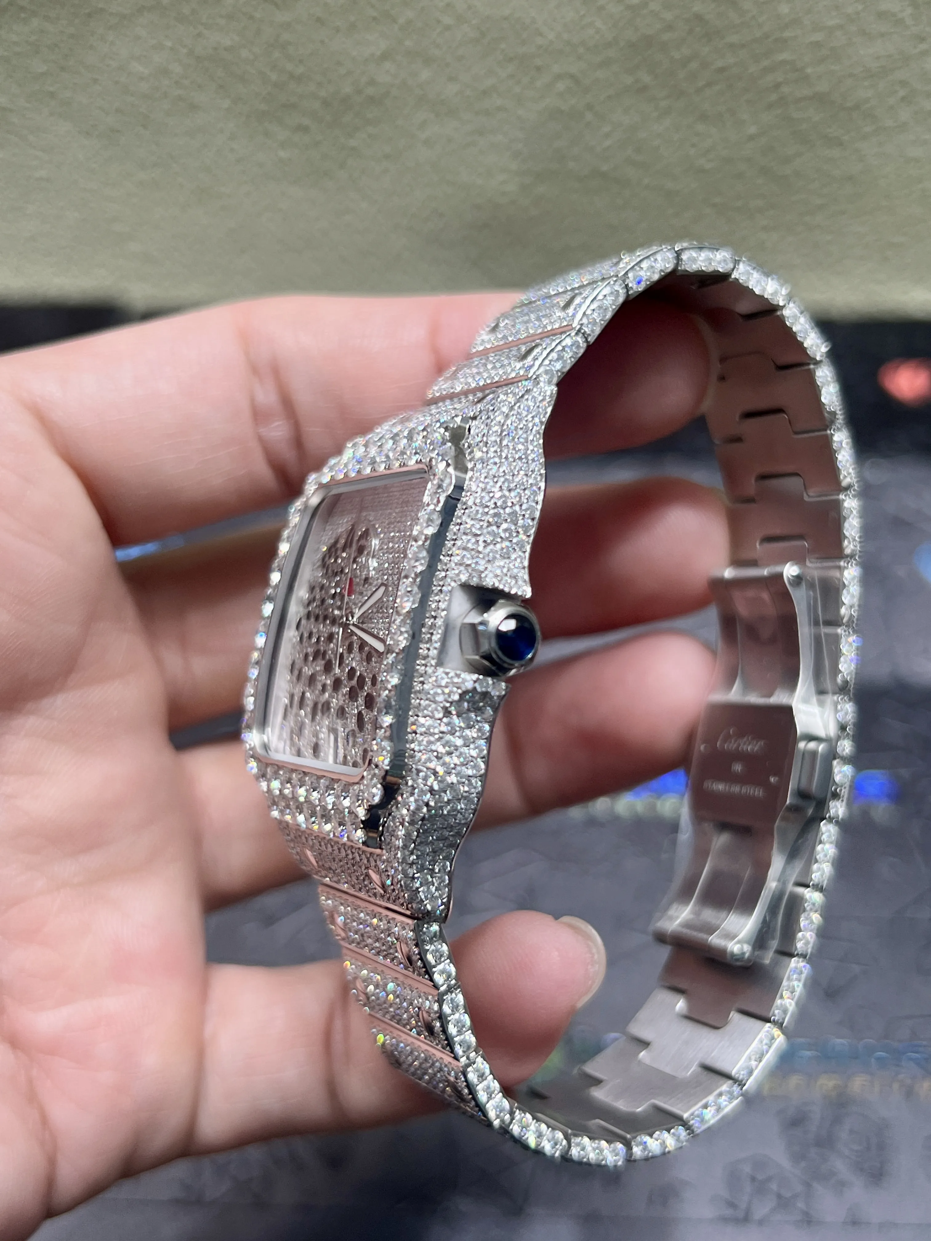 Cartier Santos-Style Iced-Out Pavé Panther Dial Watch D1147519406 — view 7