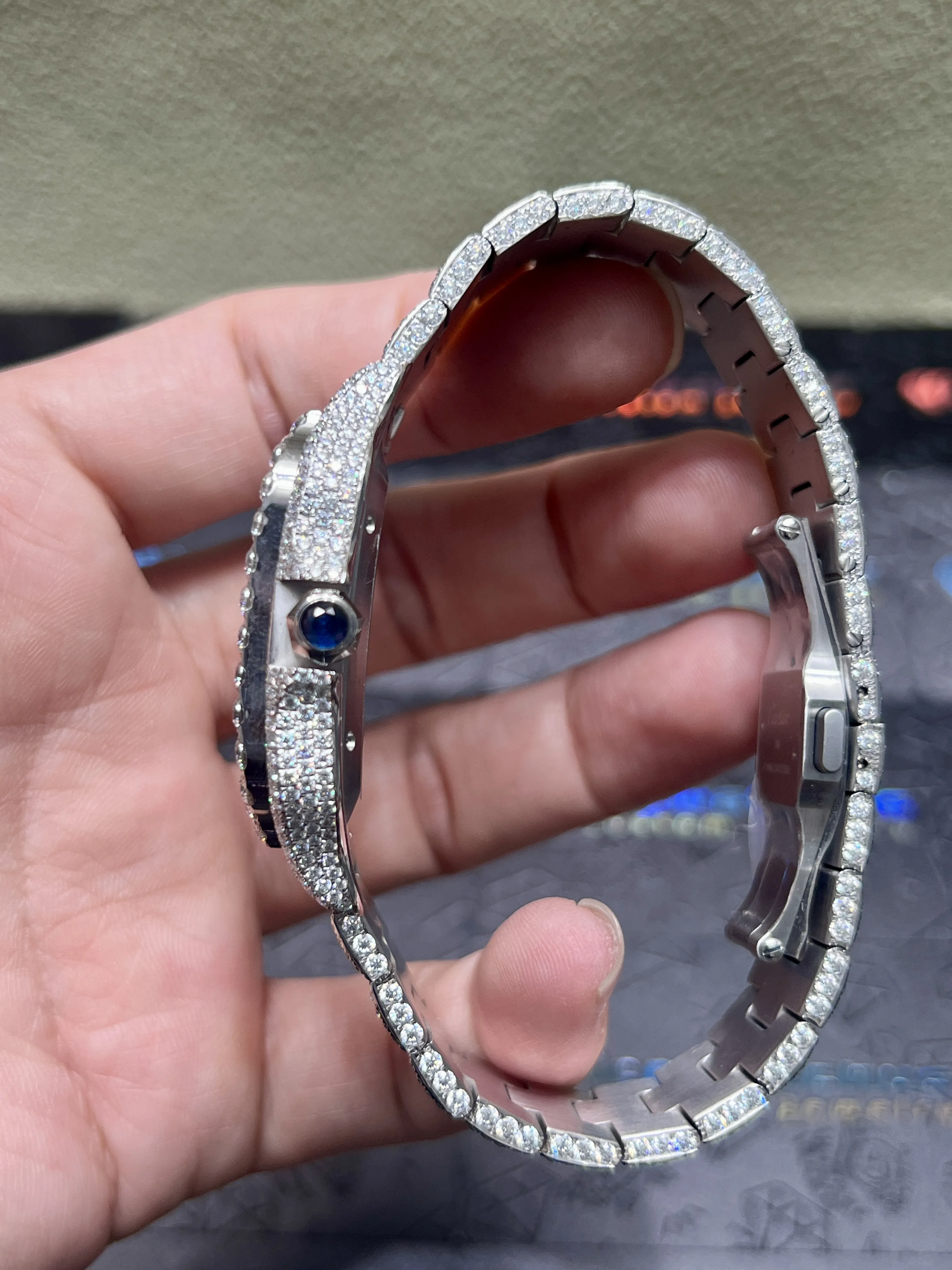 Cartier Santos-Style Iced-Out Pavé Panther Dial Watch D1147519406 — view 8