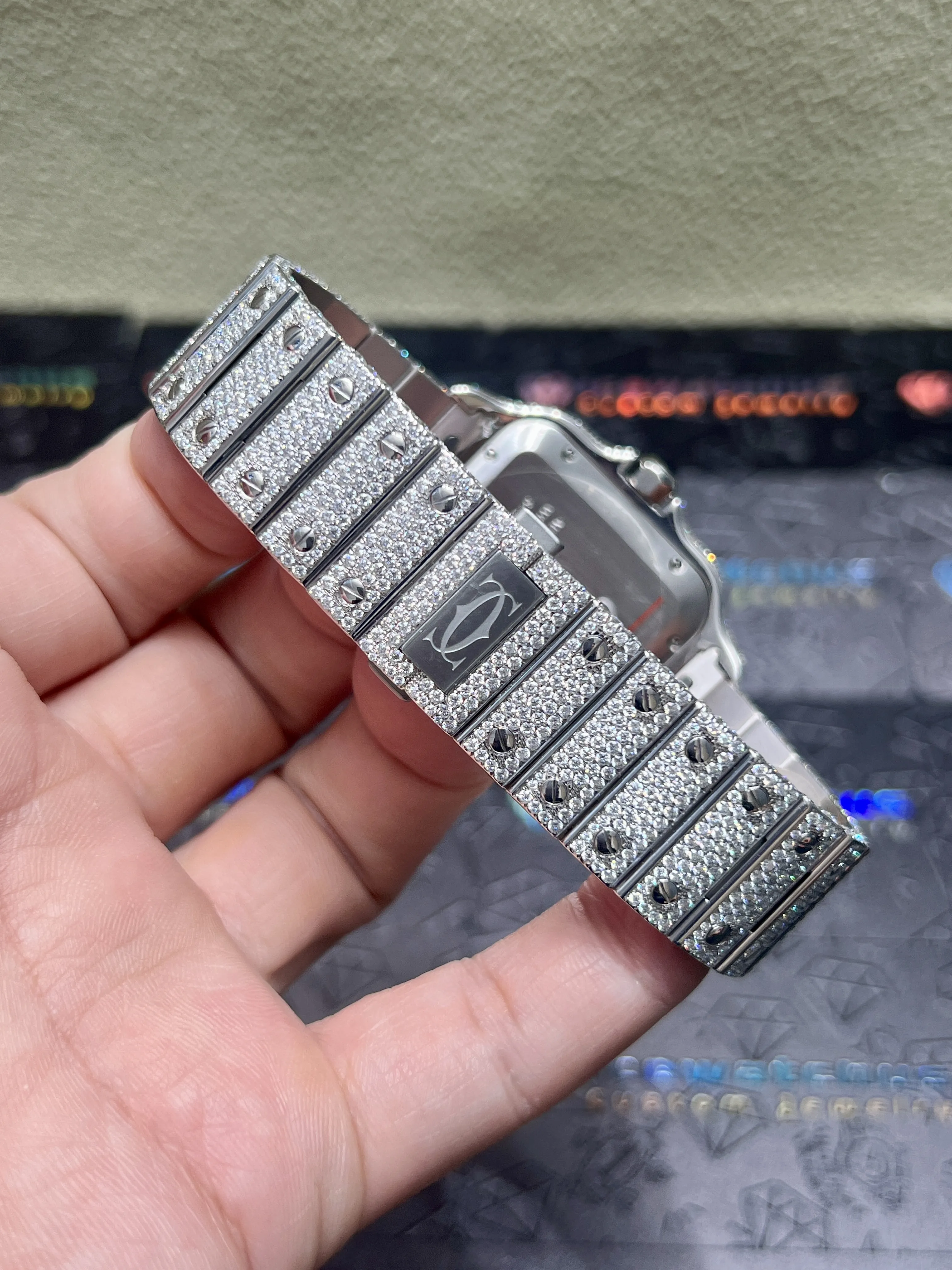 Cartier Santos-Style Iced-Out Pavé Panther Dial Watch D1147519406 — view 10