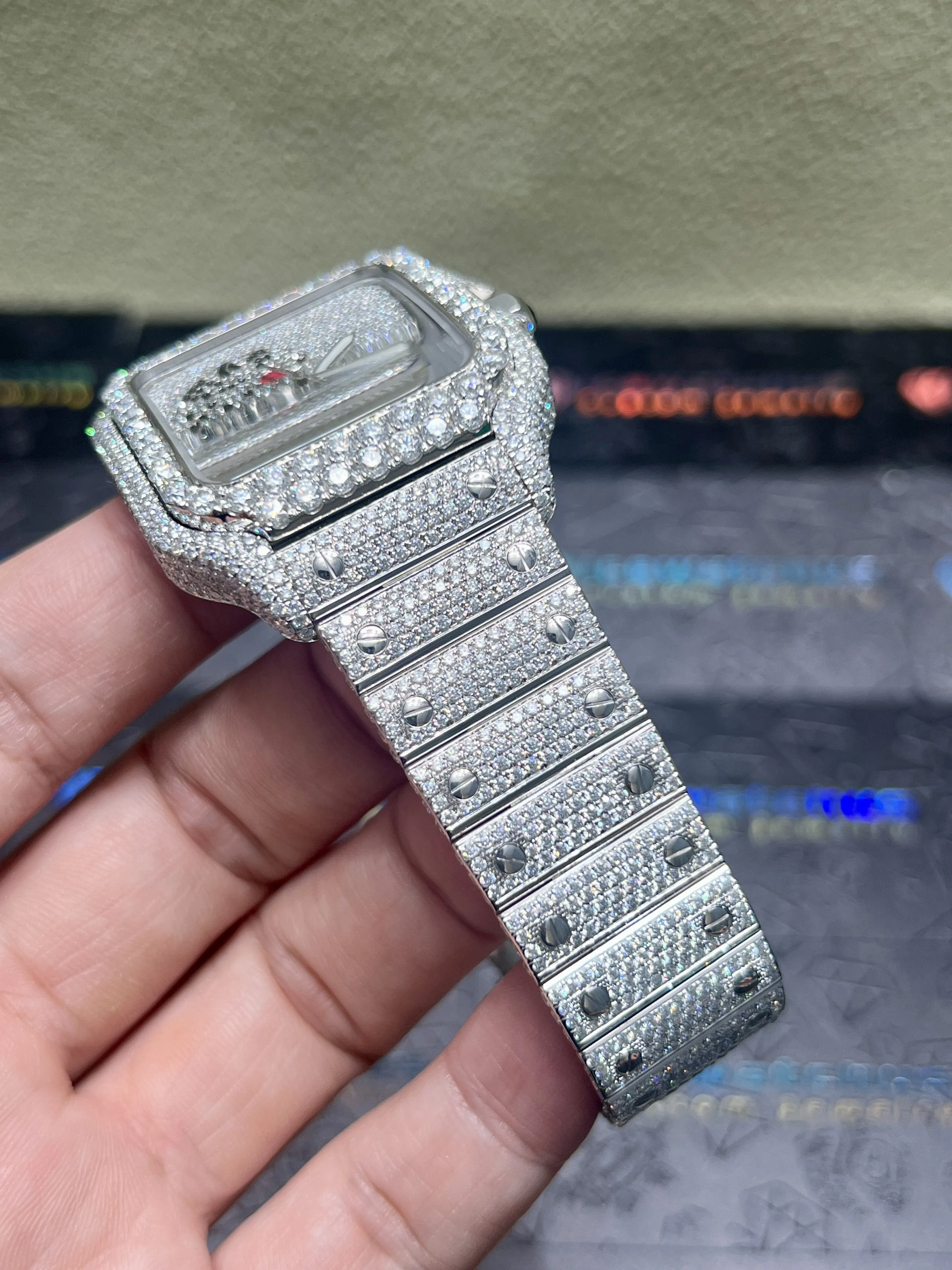 Cartier Santos-Style Iced-Out Pavé Panther Dial Watch D1147519406 — view 11