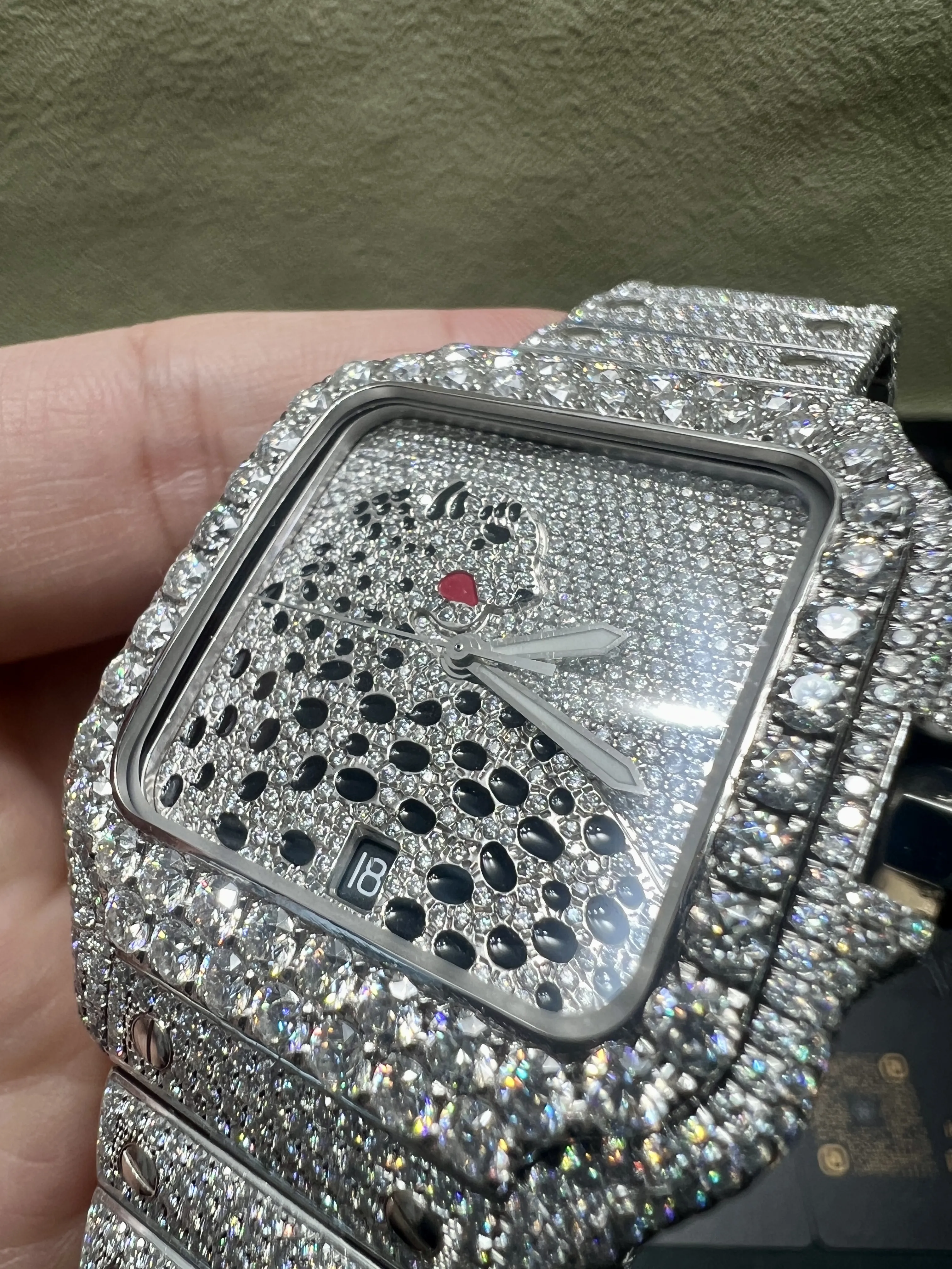 Cartier Santos-Style Iced-Out Pavé Panther Dial Watch D1147519406 — view 12