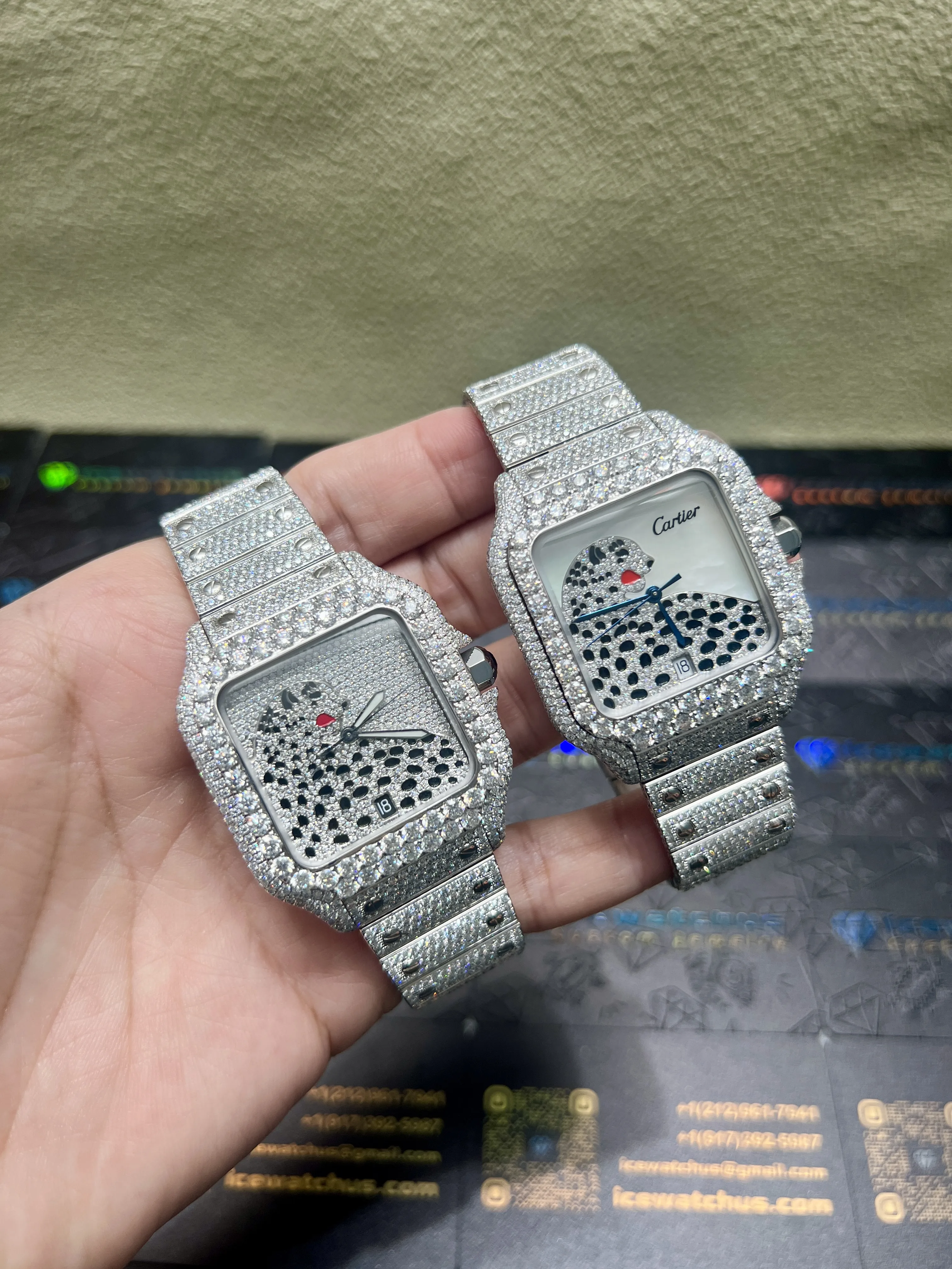 Cartier Santos-Style Iced-Out Pavé Panther Dial Watch D1147519406 — view 14