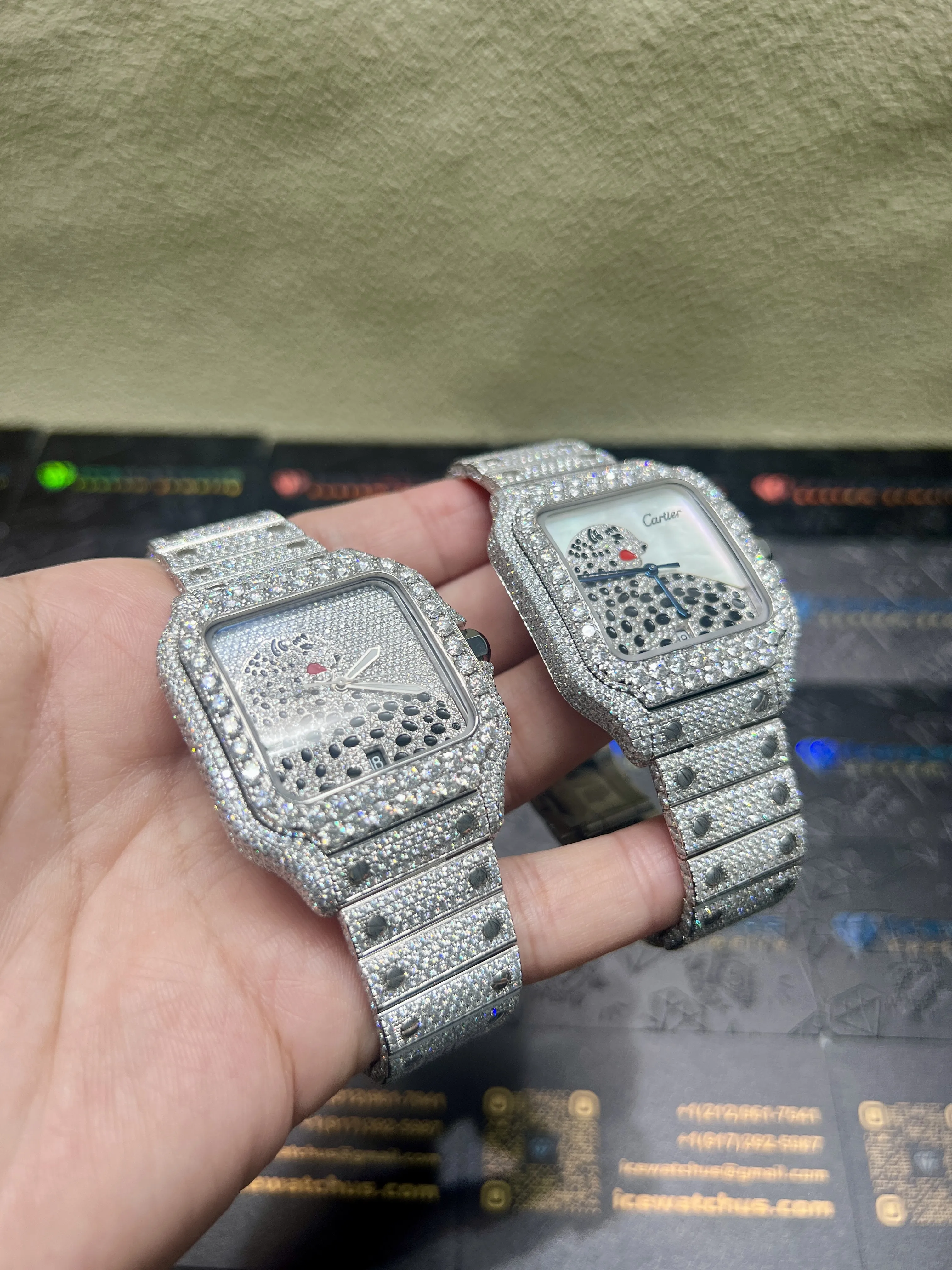 Cartier Santos-Style Iced-Out Pavé Panther Dial Watch D1147519406 — view 15