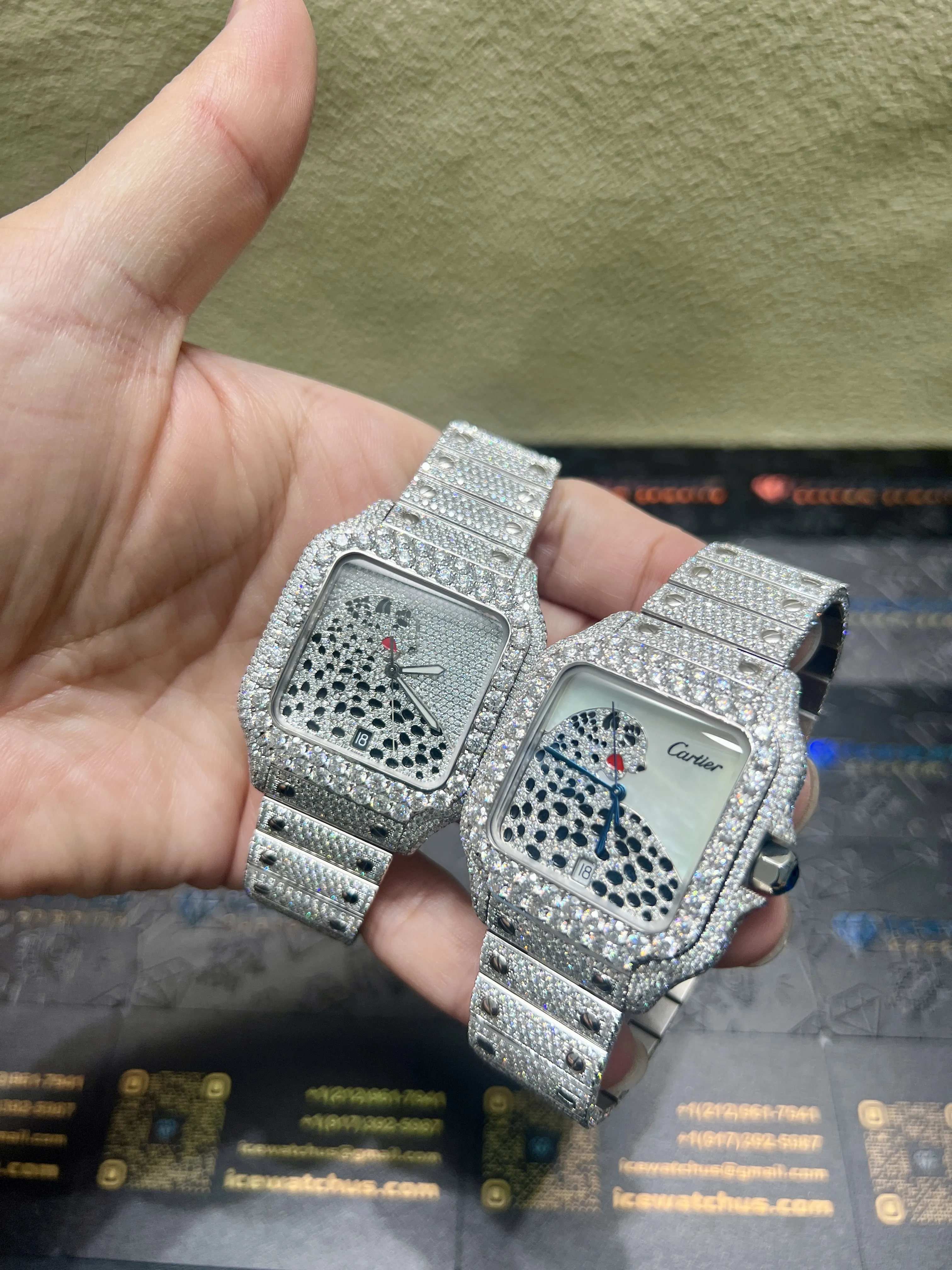 Cartier Santos-Style Iced-Out Pavé Panther Dial Watch D1147519406 — view 16
