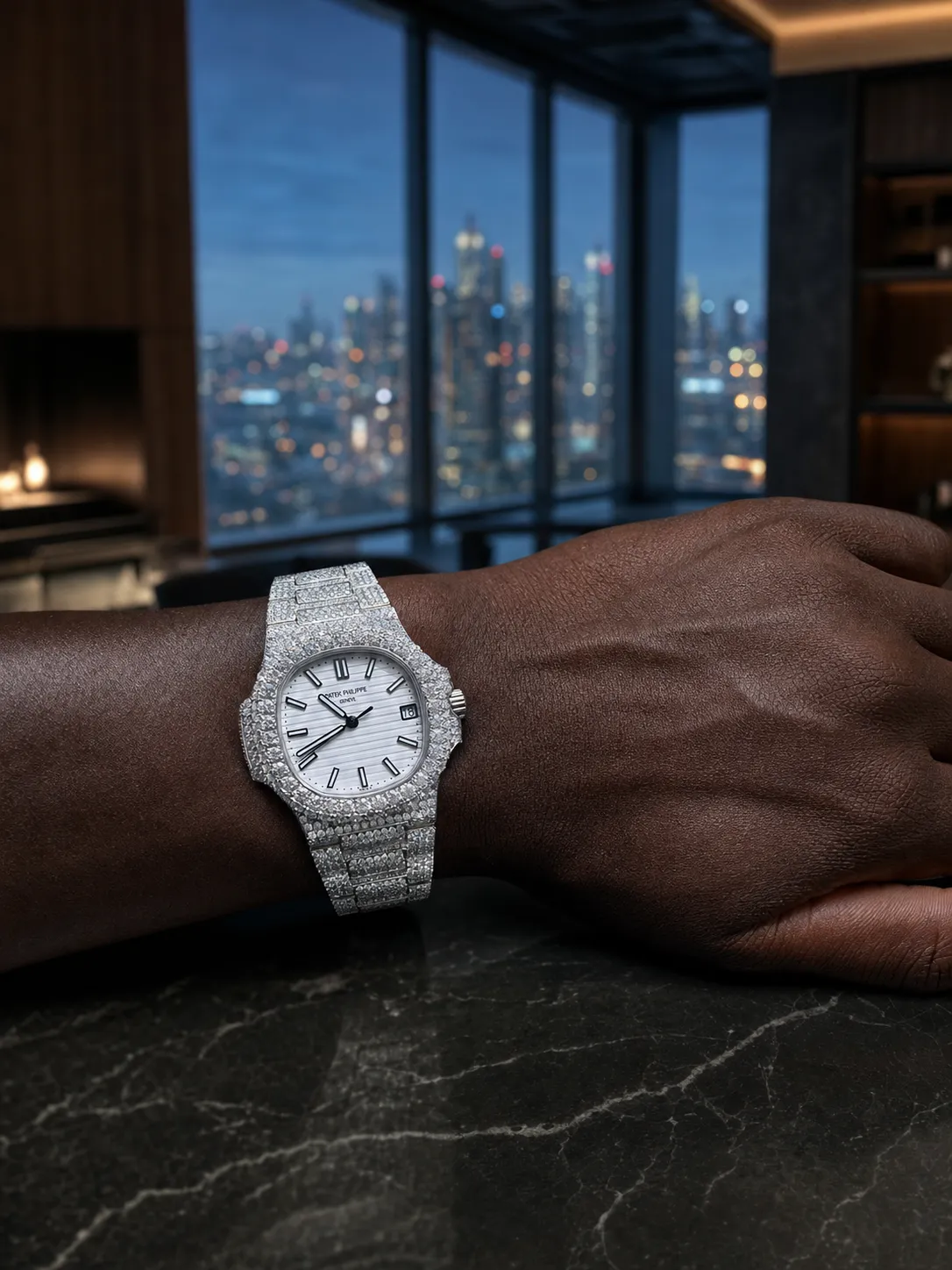 Patek Philippe Nautilus-Style Iced-Out White Dial Watch D1080019407