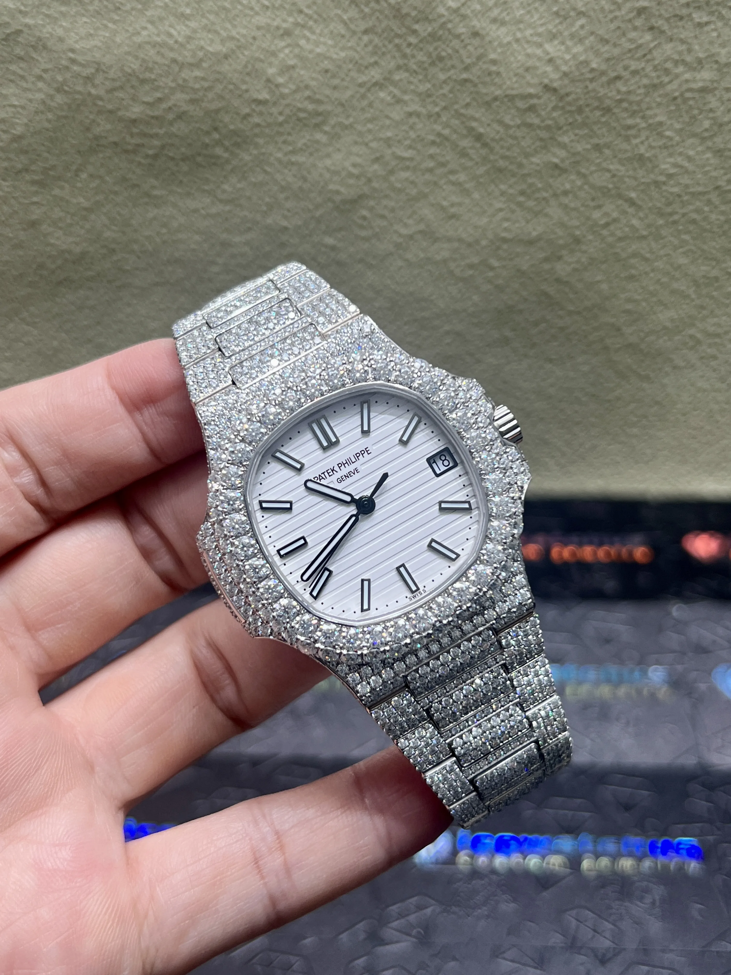 Patek Philippe Nautilus-Style Iced-Out White Dial Watch D1080019407 — view 2