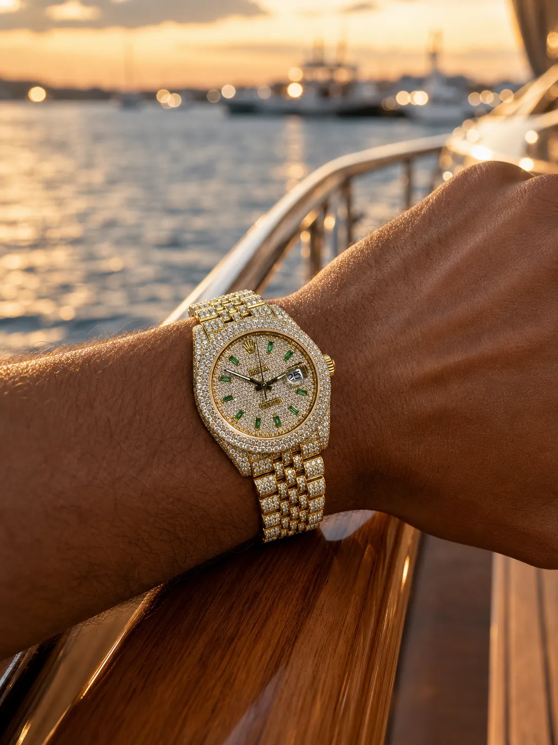 Rolex Datejust-Style Gold Iced-Out Baguette Dial Watch D1147519409
