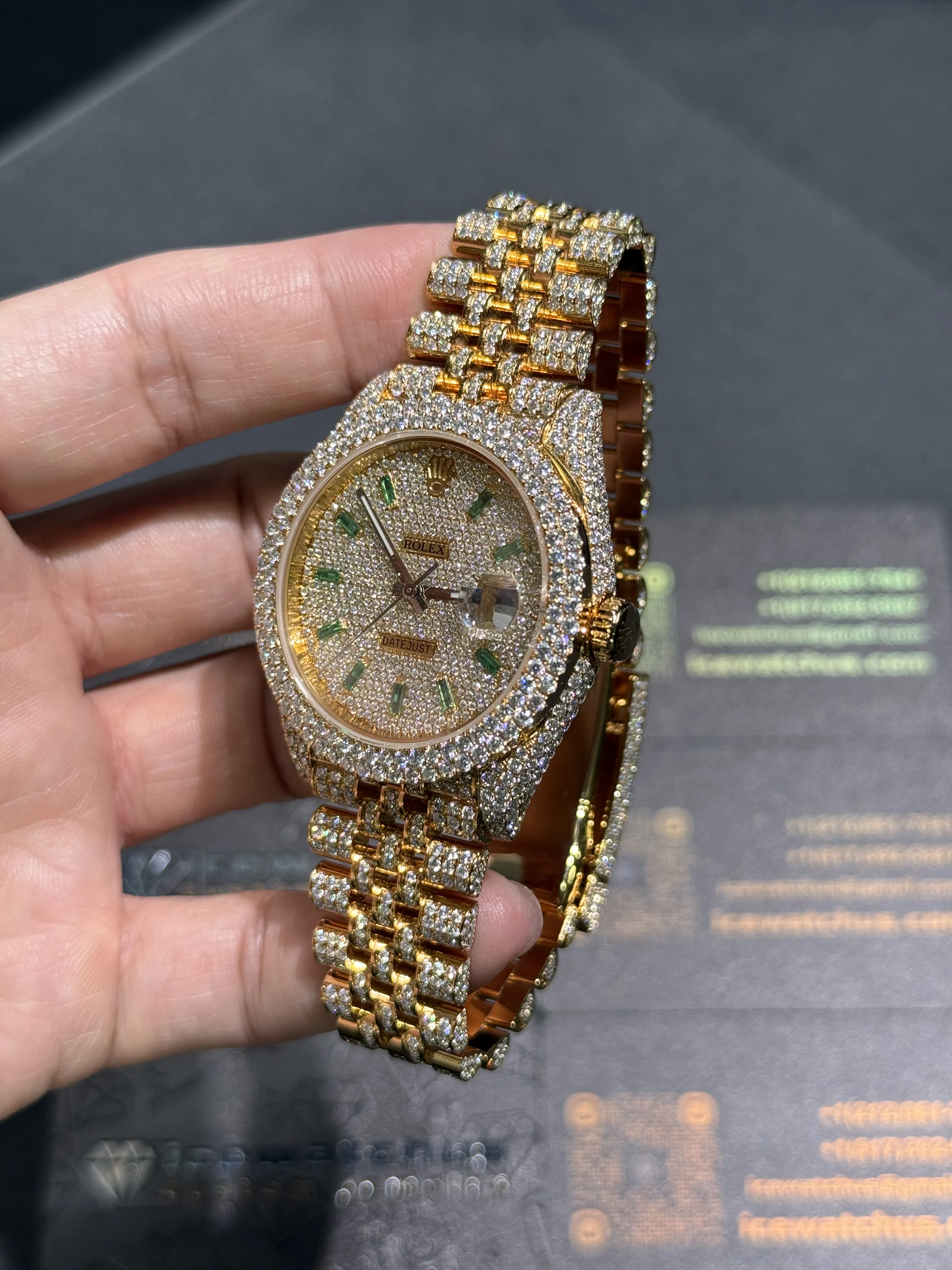 Rolex Datejust-Style Gold Iced-Out Baguette Dial Watch D1147519409 — view 4