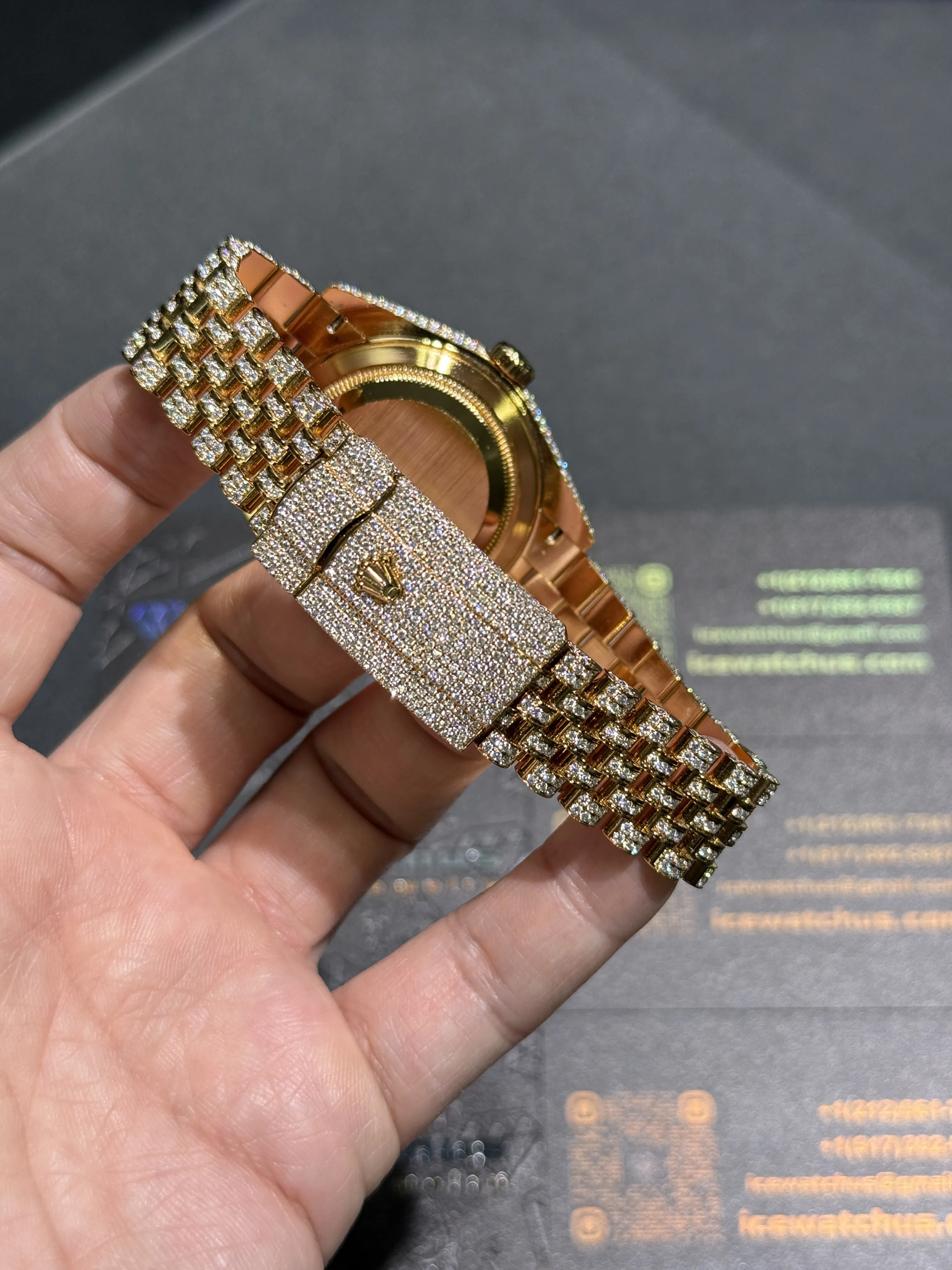 Rolex Datejust-Style Gold Iced-Out Baguette Dial Watch D1147519409 — view 8
