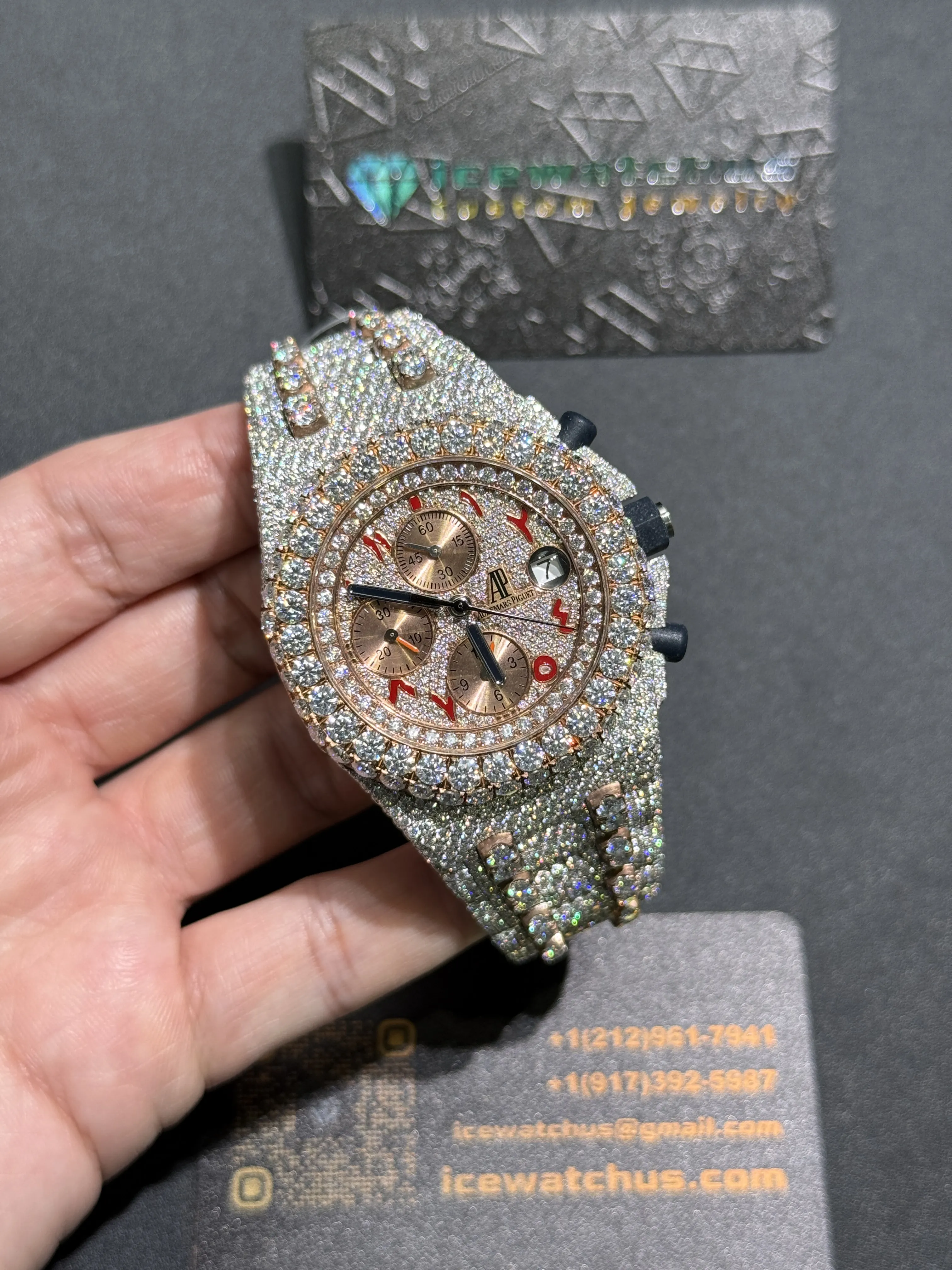 Audemars Piguet Royal Oak Offshore-Style Iced-Out Rose Dial Watch D1485019412 — view 2