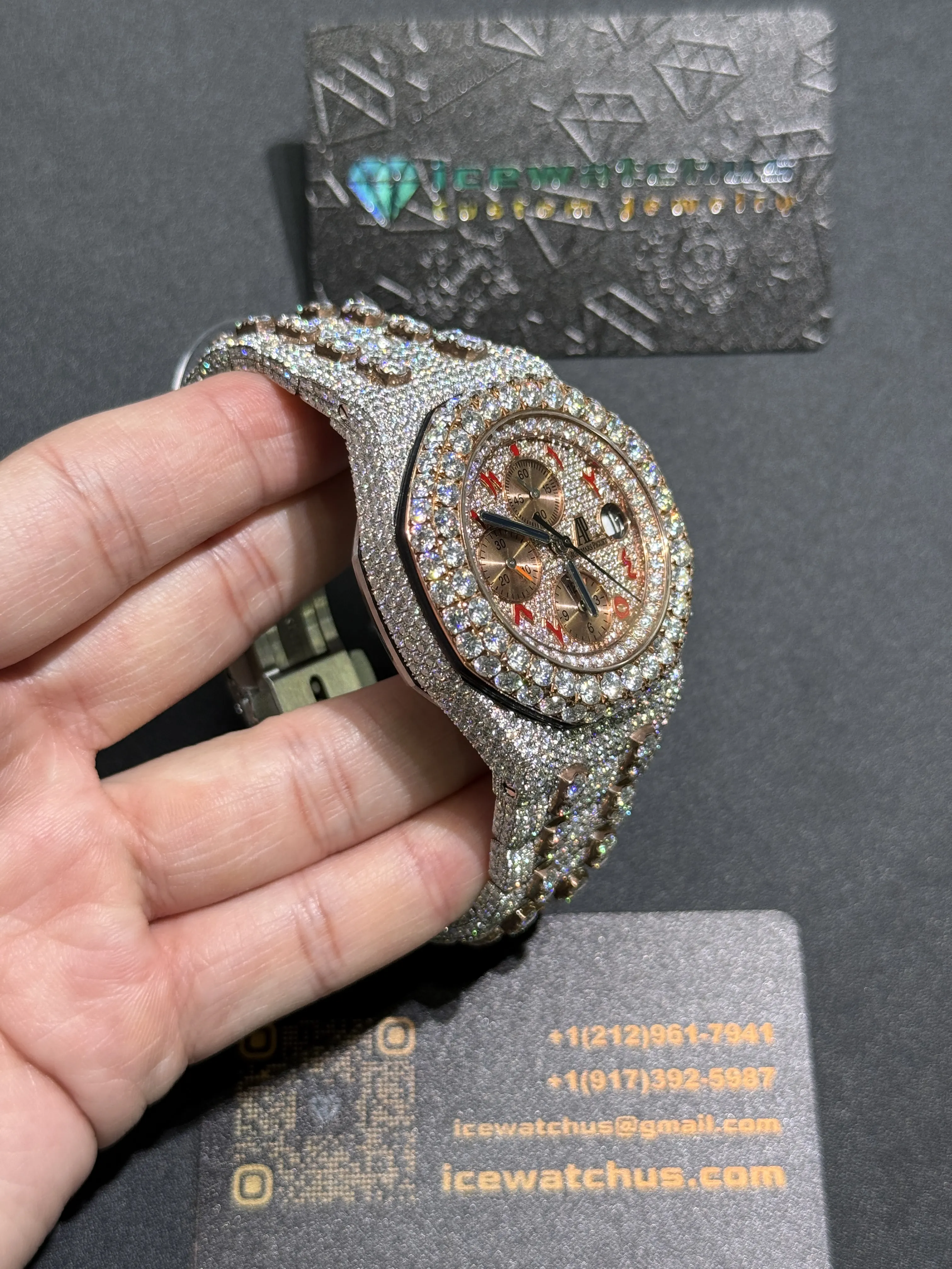 Audemars Piguet Royal Oak Offshore-Style Iced-Out Rose Dial Watch D1485019412 — view 3