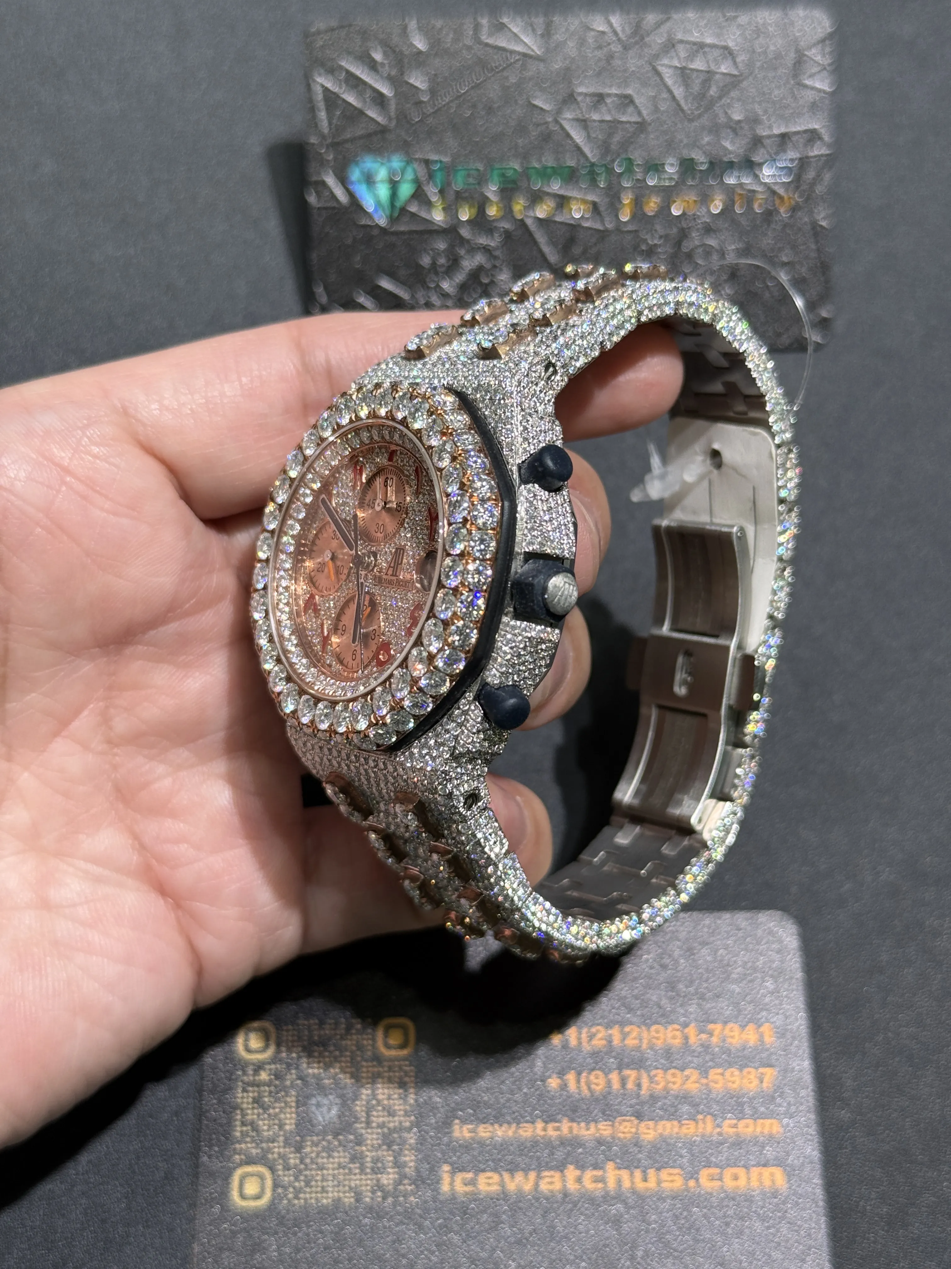 Audemars Piguet Royal Oak Offshore-Style Iced-Out Rose Dial Watch D1485019412 — view 4