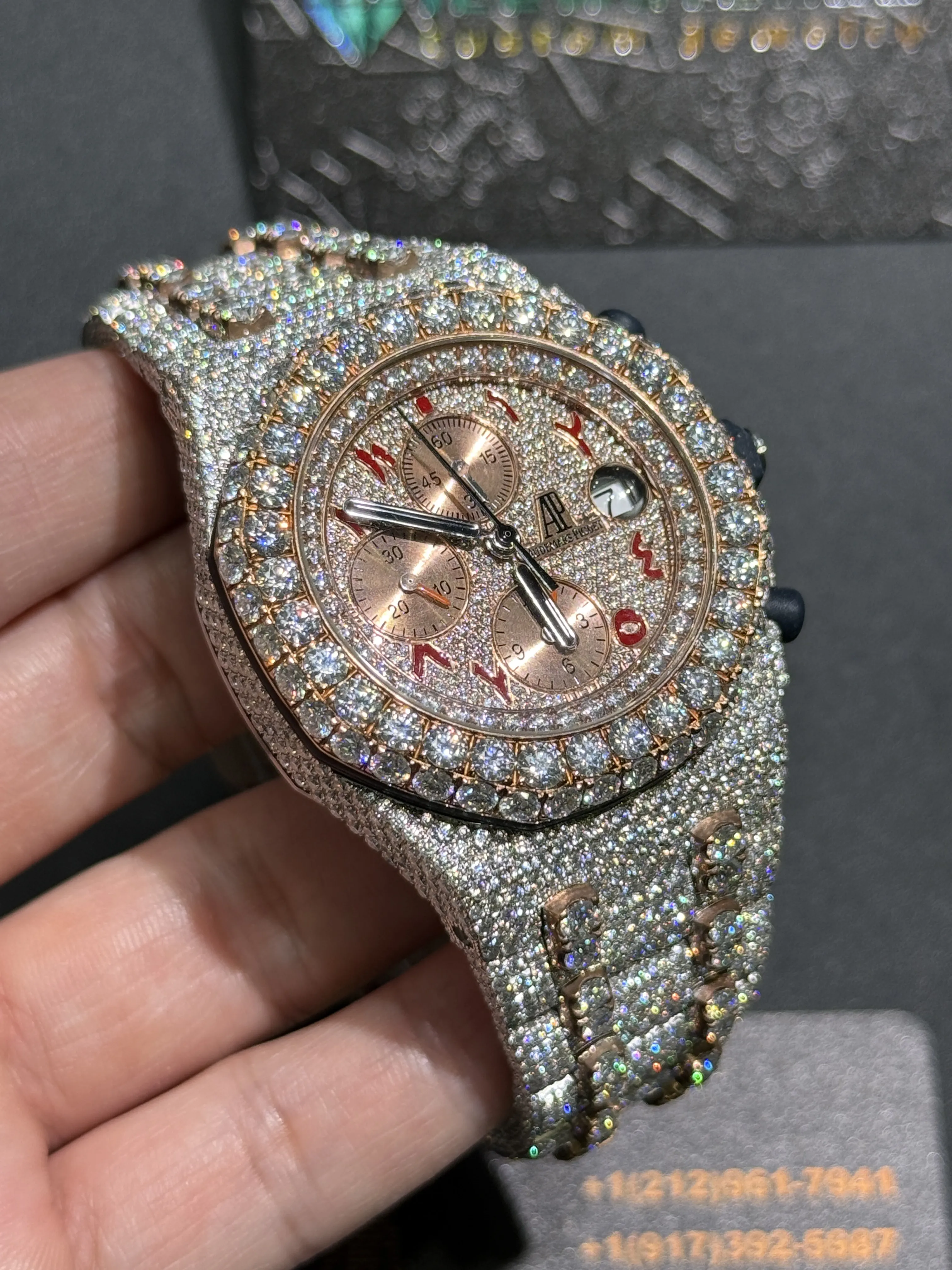 Audemars Piguet Royal Oak Offshore-Style Iced-Out Rose Dial Watch D1485019412 — view 9