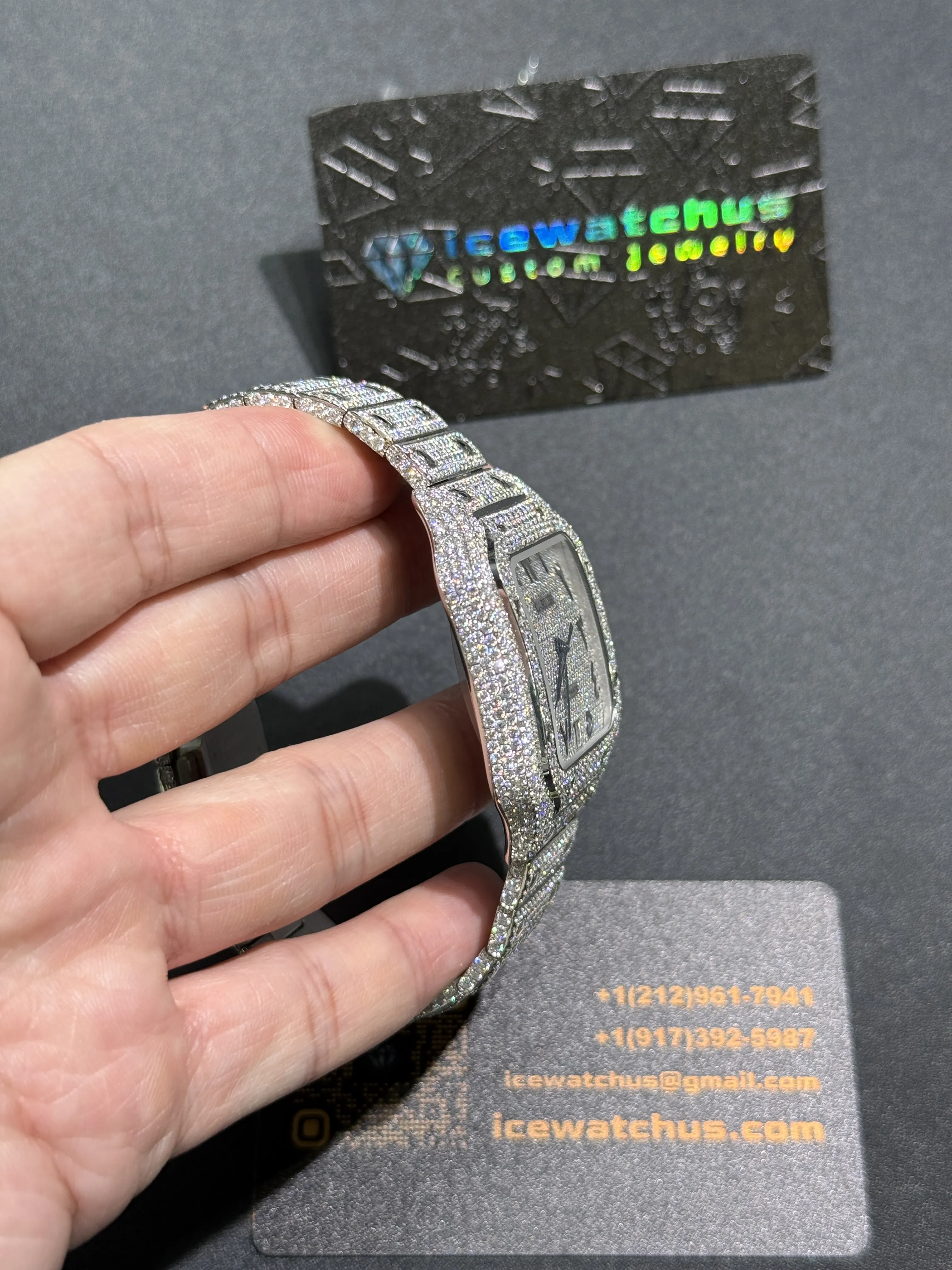 Cartier Santos-Style Iced-Out Silver Pavé Dial Watch D1147519413 — view 4