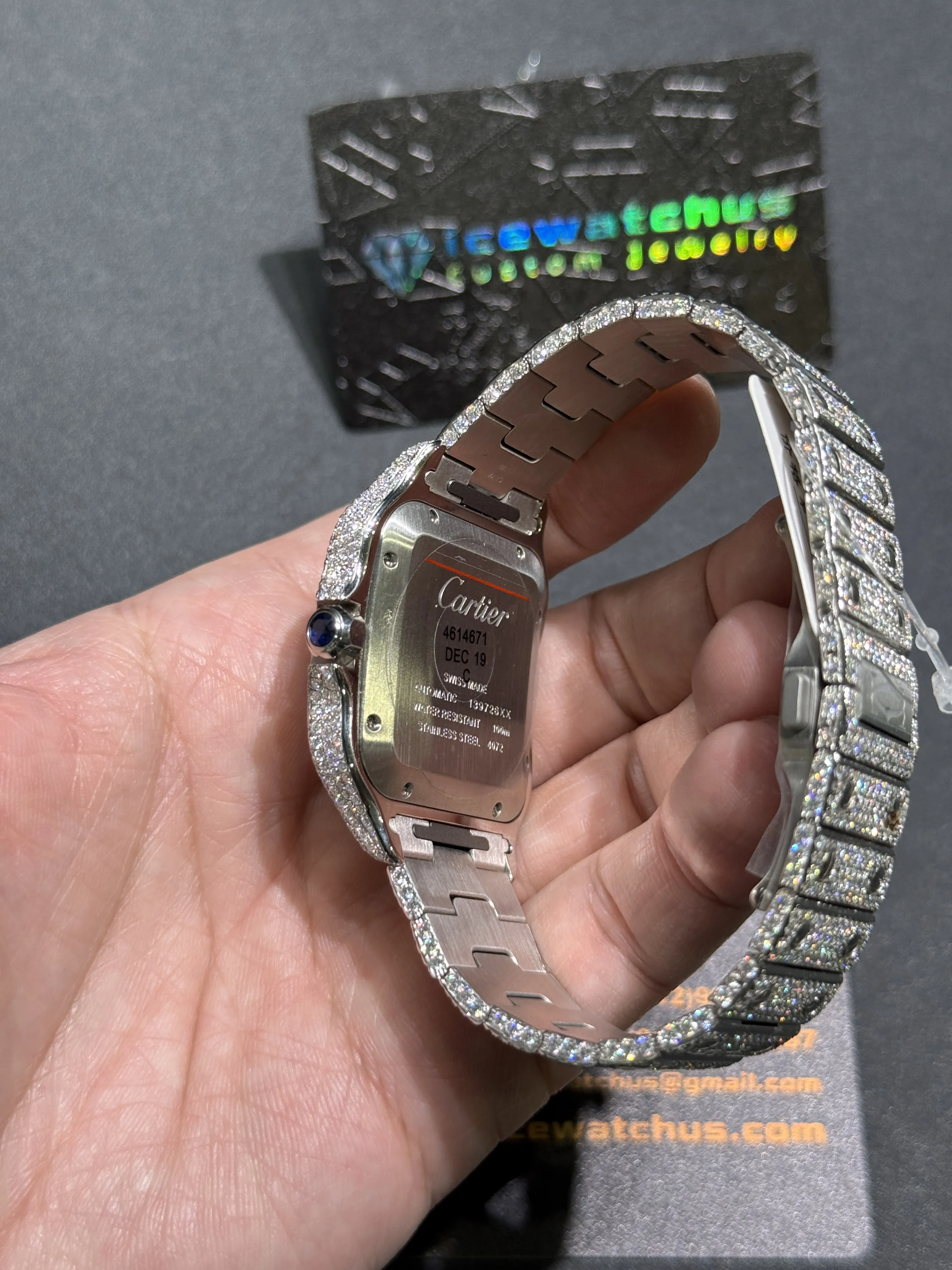 Cartier Santos-Style Iced-Out Silver Pavé Dial Watch D1147519413 — view 7