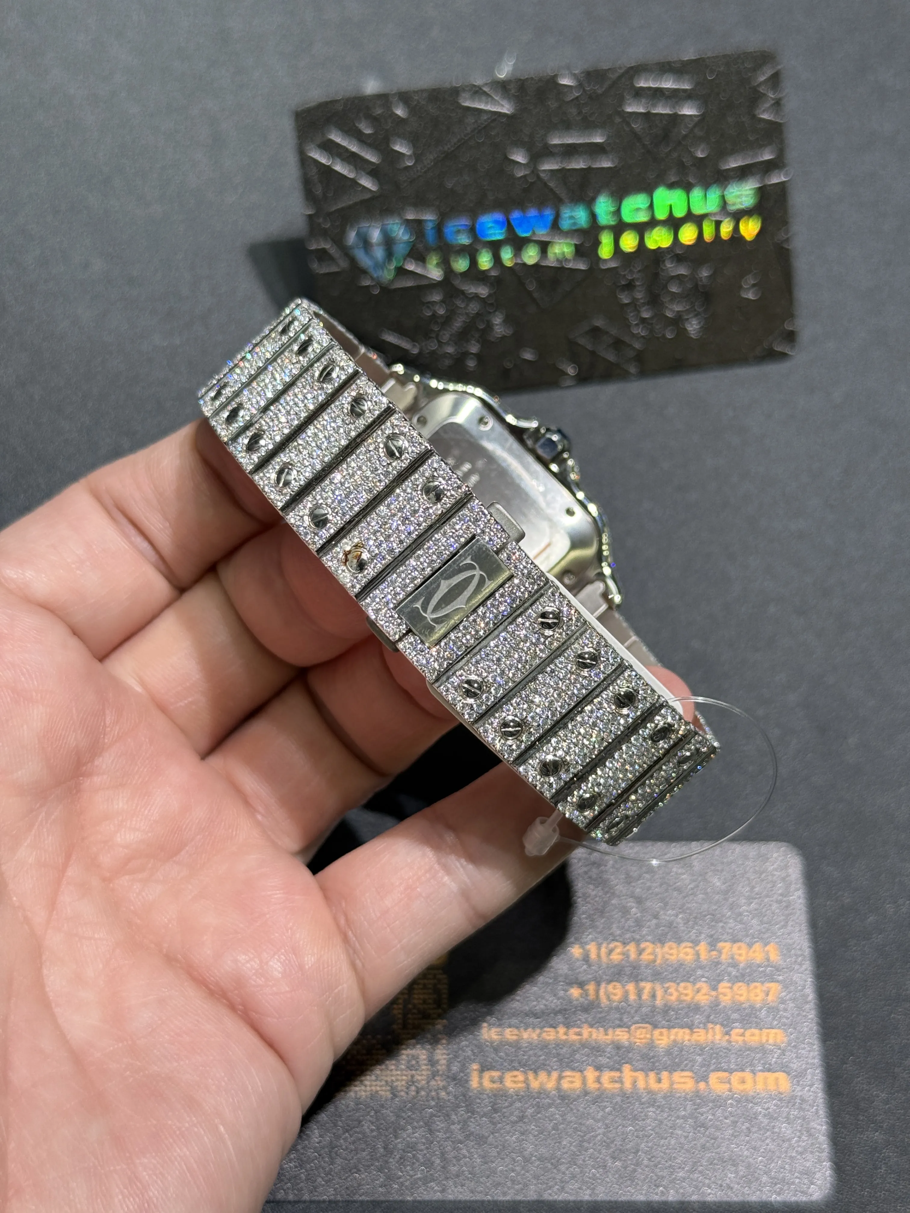 Cartier Santos-Style Iced-Out Silver Pavé Dial Watch D1147519413 — view 8