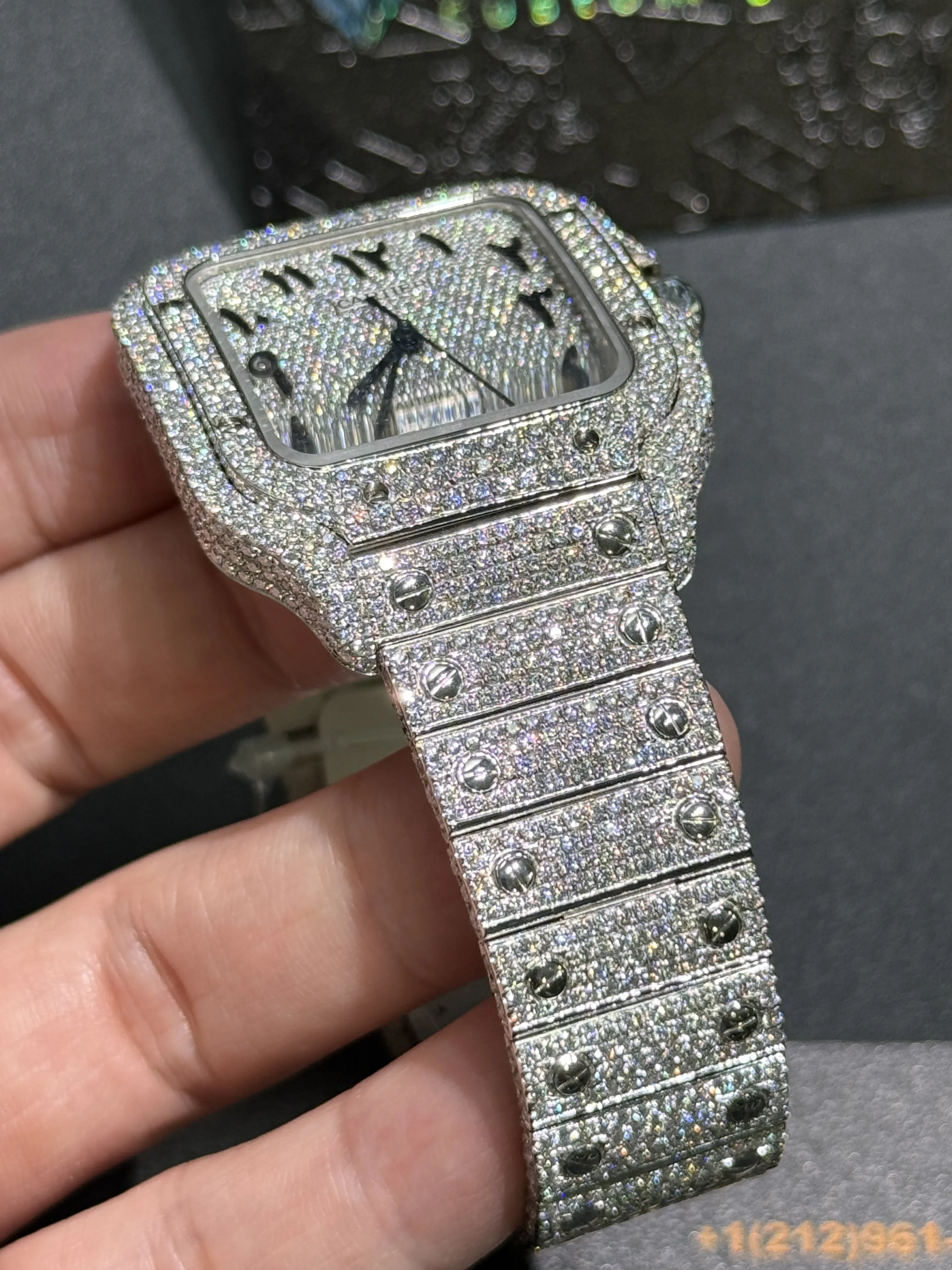 Cartier Santos-Style Iced-Out Silver Pavé Dial Watch D1147519413 — view 9