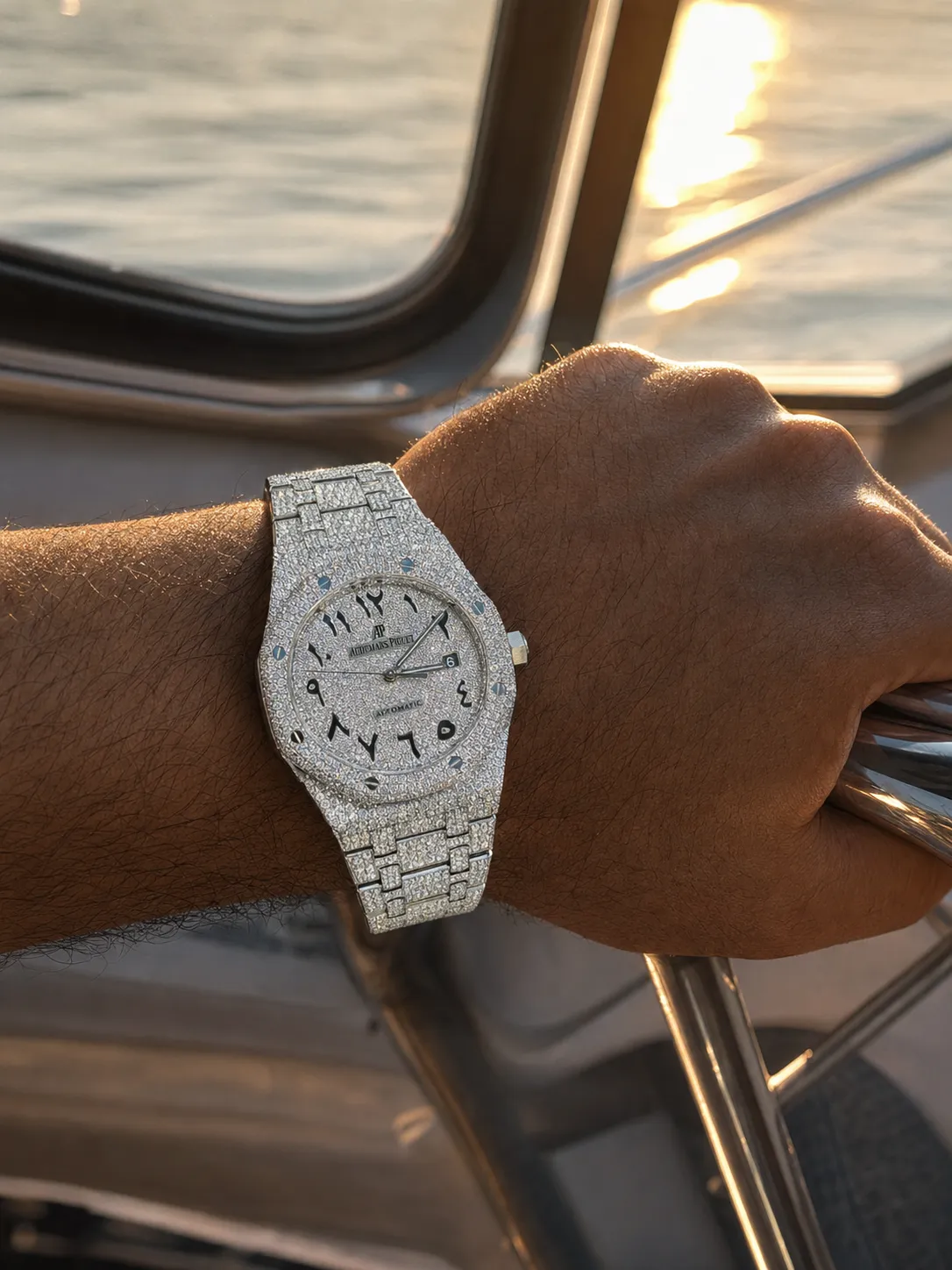 Audemars Piguet Royal Oak-Style Iced-Out Silver Numeral Dial Watch D1215019414