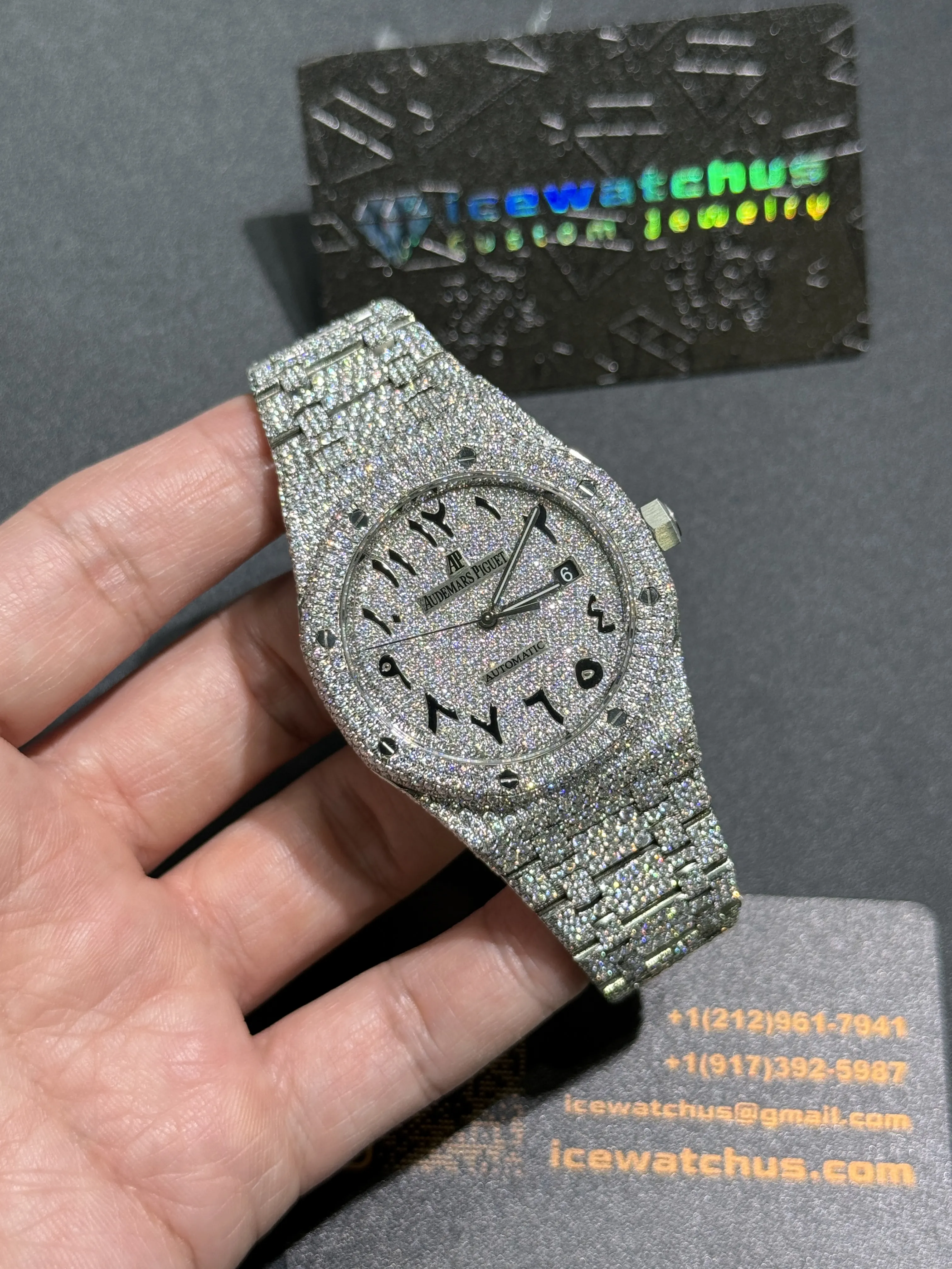 Audemars Piguet Royal Oak-Style Iced-Out Silver Numeral Dial Watch D1215019414 — view 2