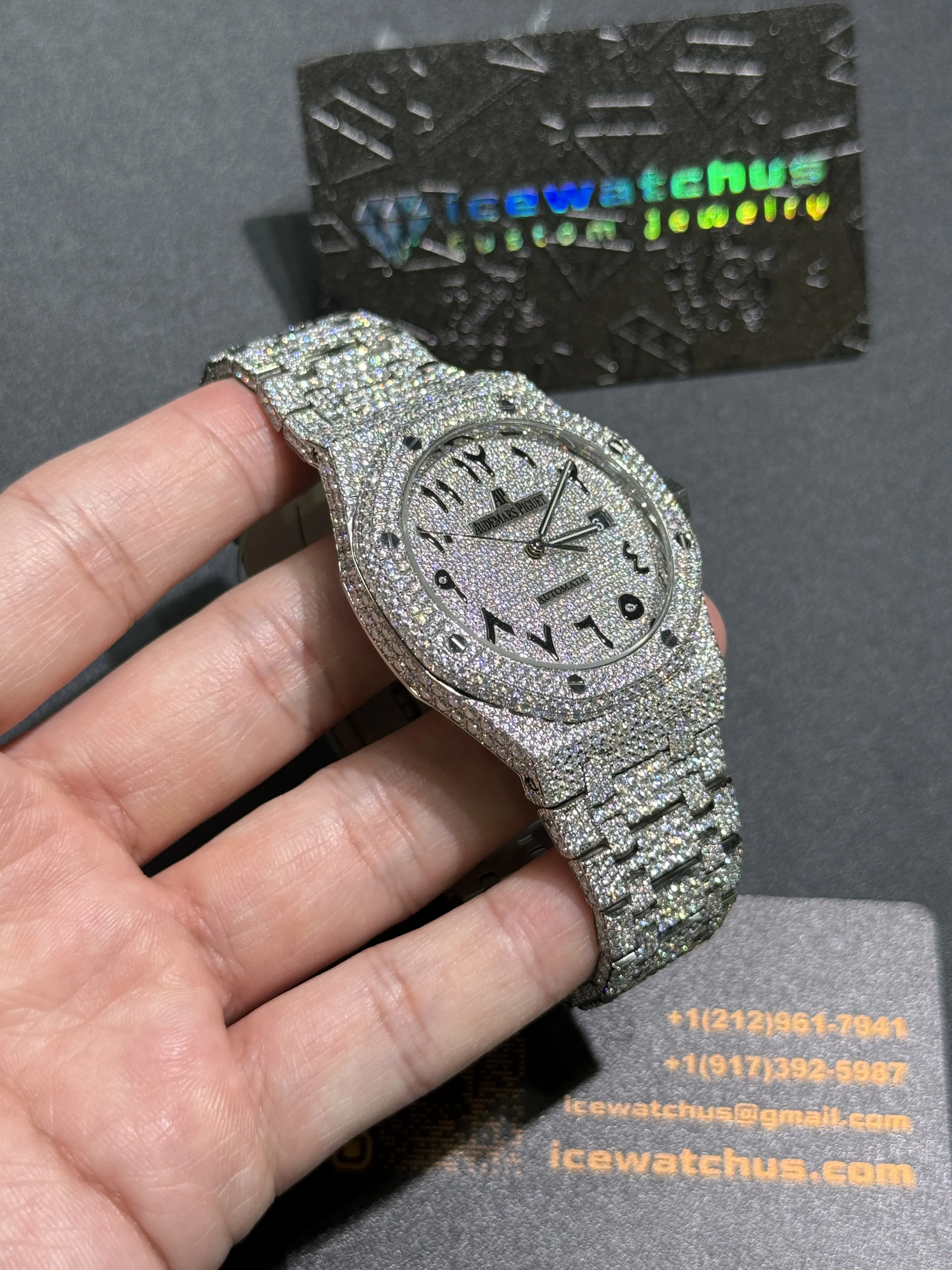 Audemars Piguet Royal Oak-Style Iced-Out Silver Numeral Dial Watch D1215019414 — view 3