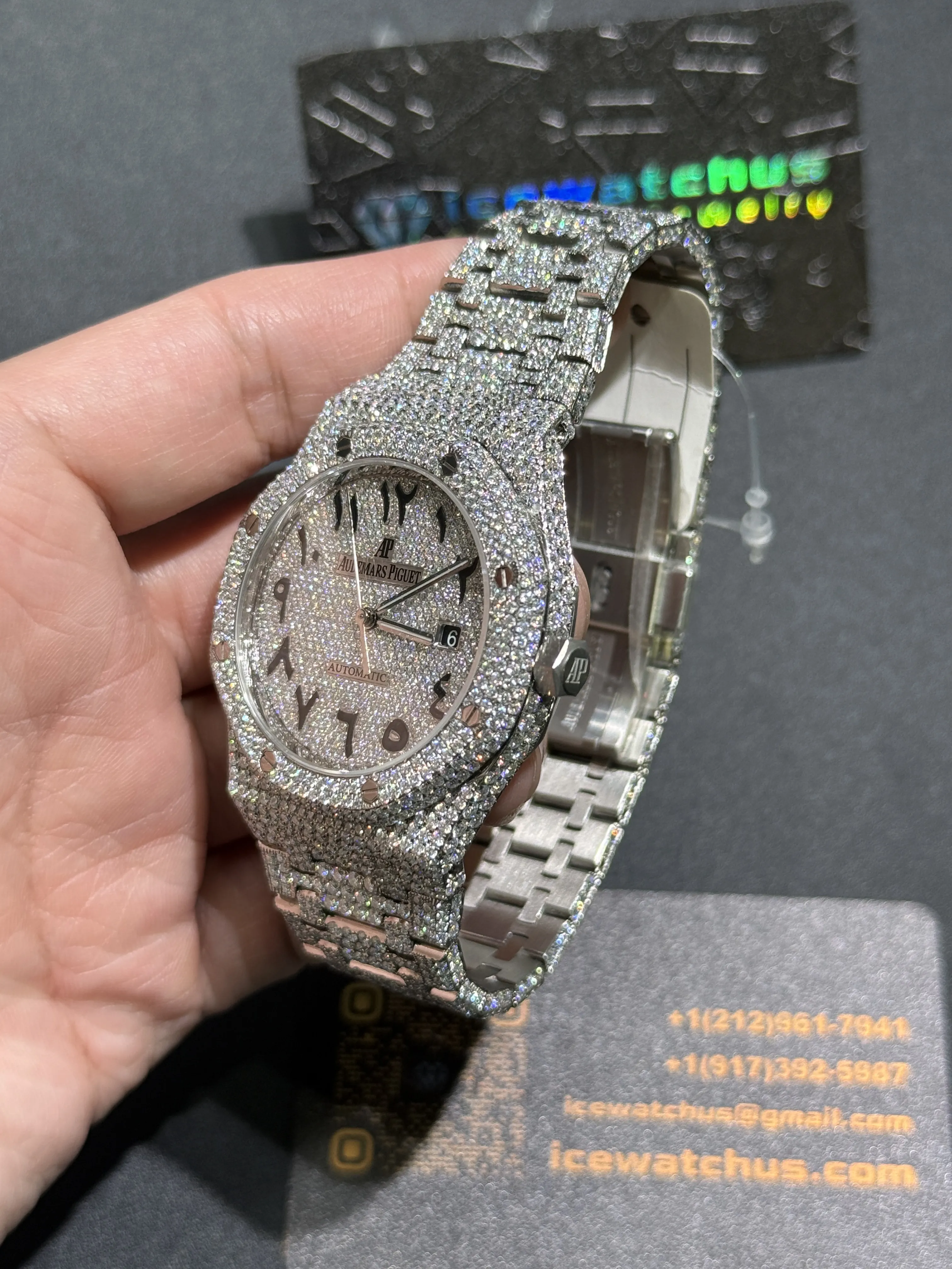 Audemars Piguet Royal Oak-Style Iced-Out Silver Numeral Dial Watch D1215019414 — view 5