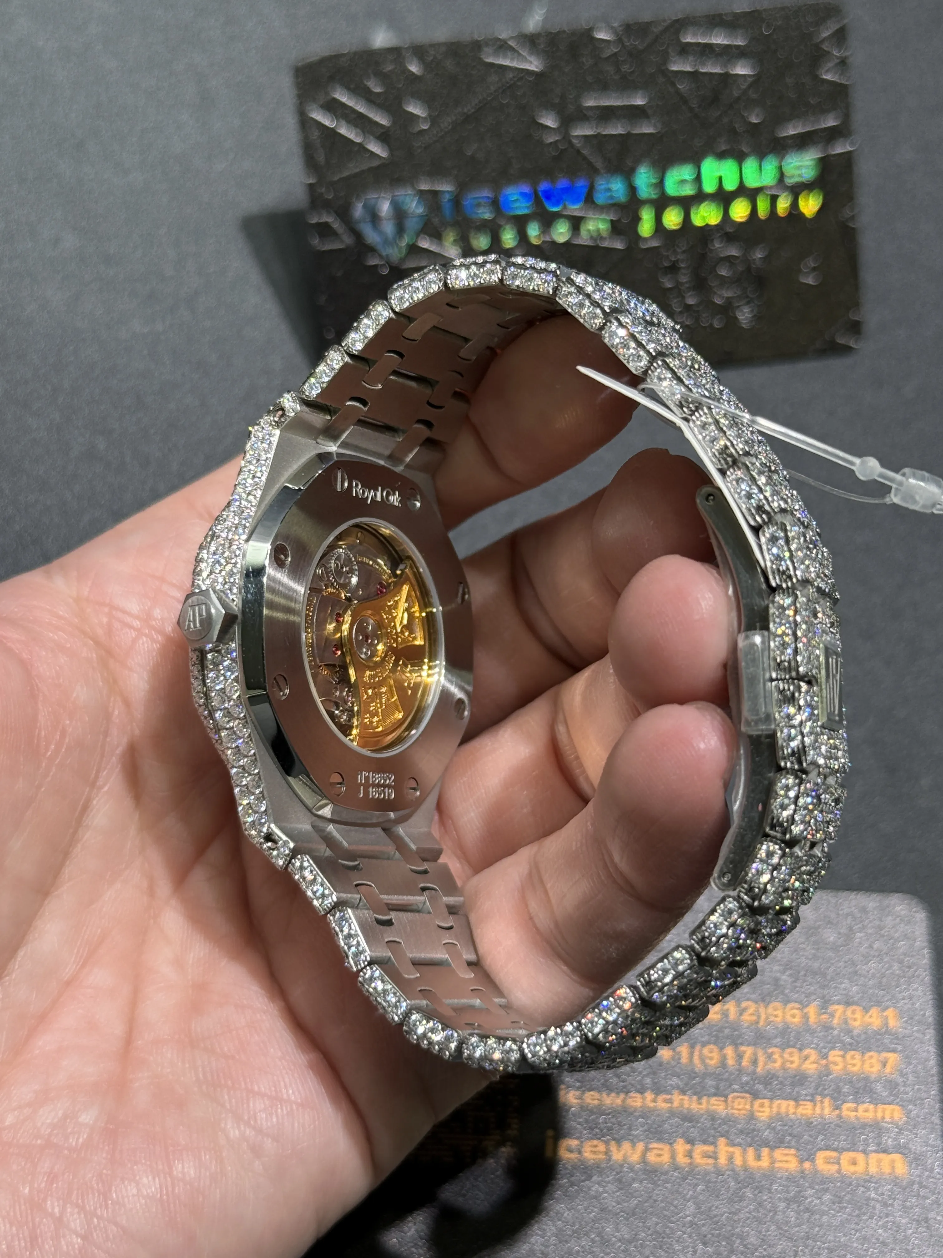 Audemars Piguet Royal Oak-Style Iced-Out Silver Numeral Dial Watch D1215019414 — view 7