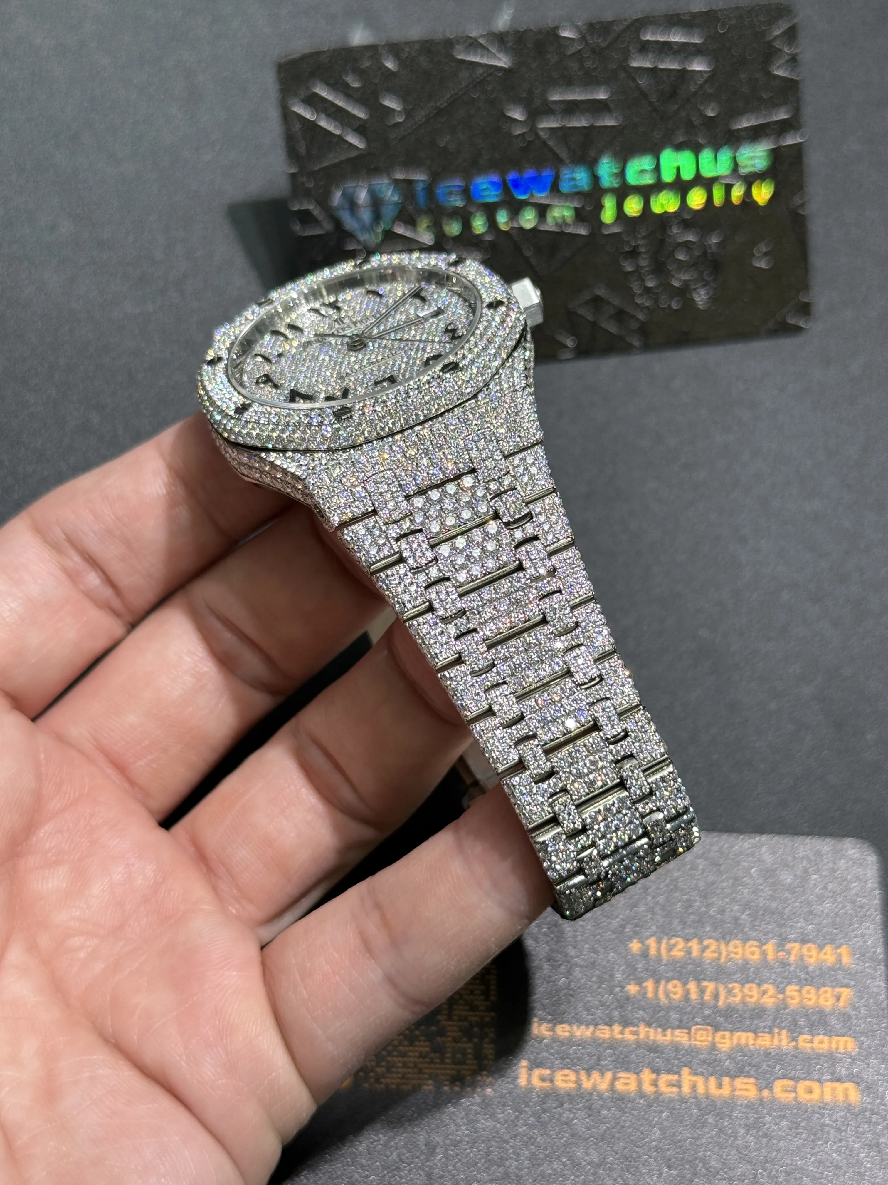 Audemars Piguet Royal Oak-Style Iced-Out Silver Numeral Dial Watch D1215019414 — view 9
