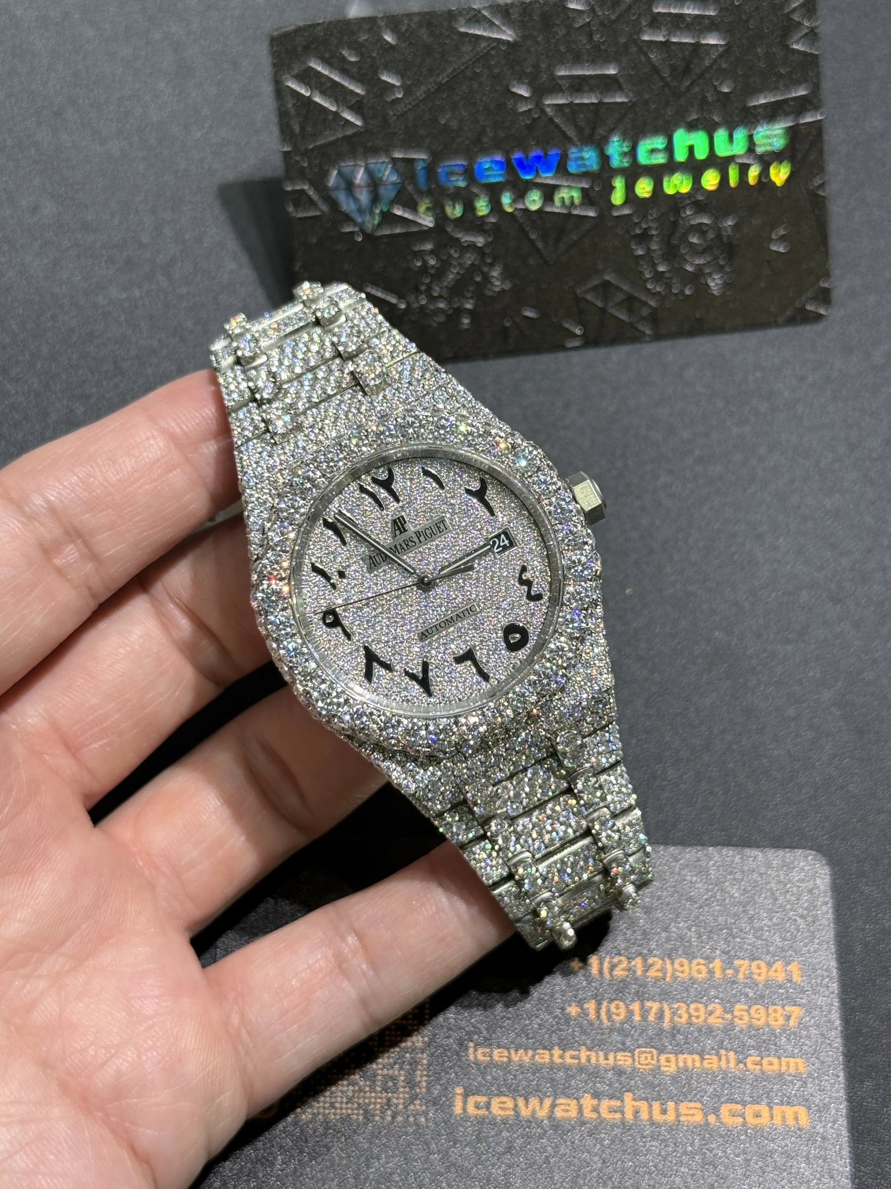 Audemars Piguet Royal Oak-Style Iced-Out Raised-Bezel Silver Watch D1215019415 — view 2