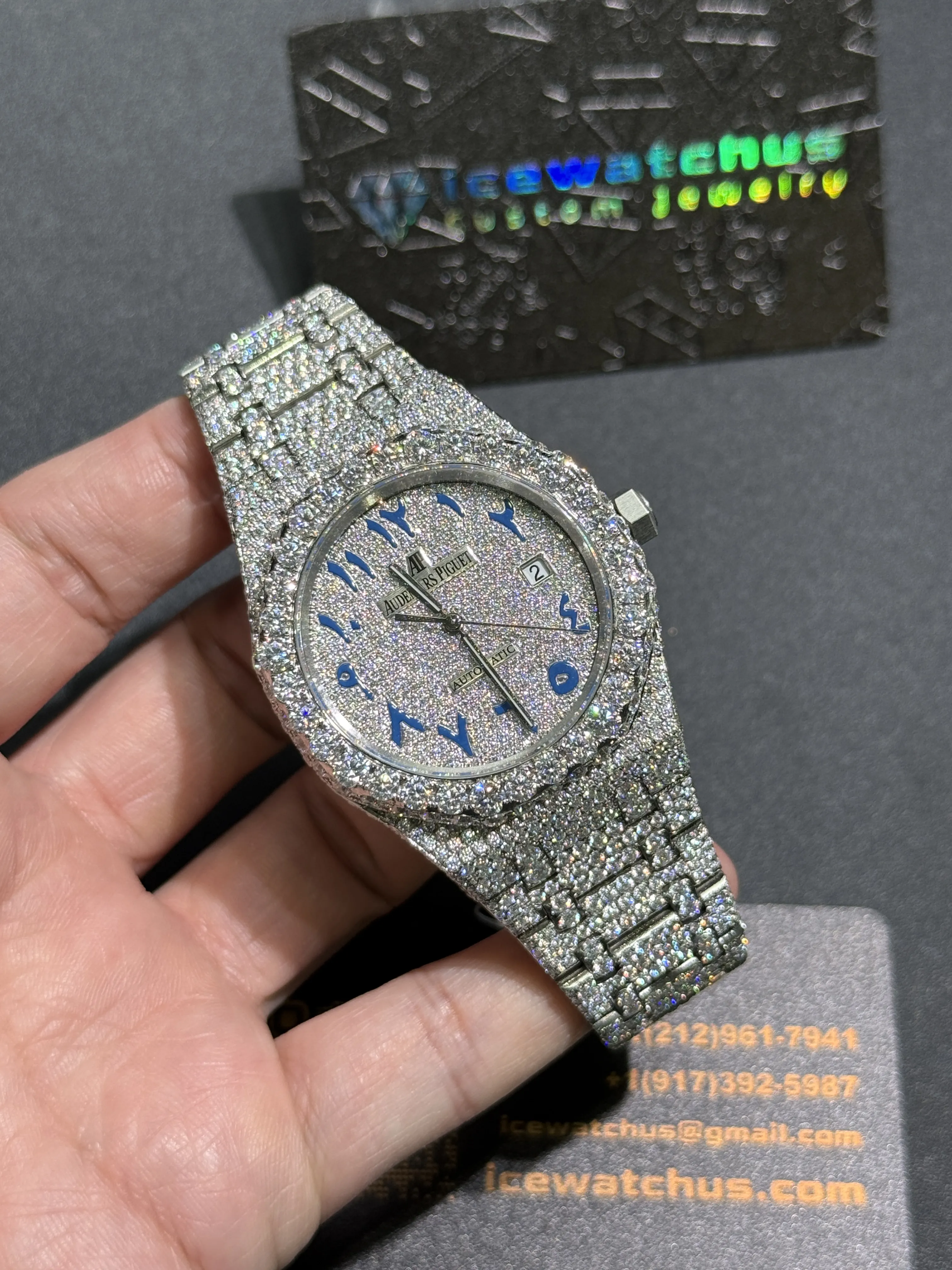 Audemars Piguet Royal Oak-Style Iced-Out Blue Numeral Dial Watch D1215019416 — view 2