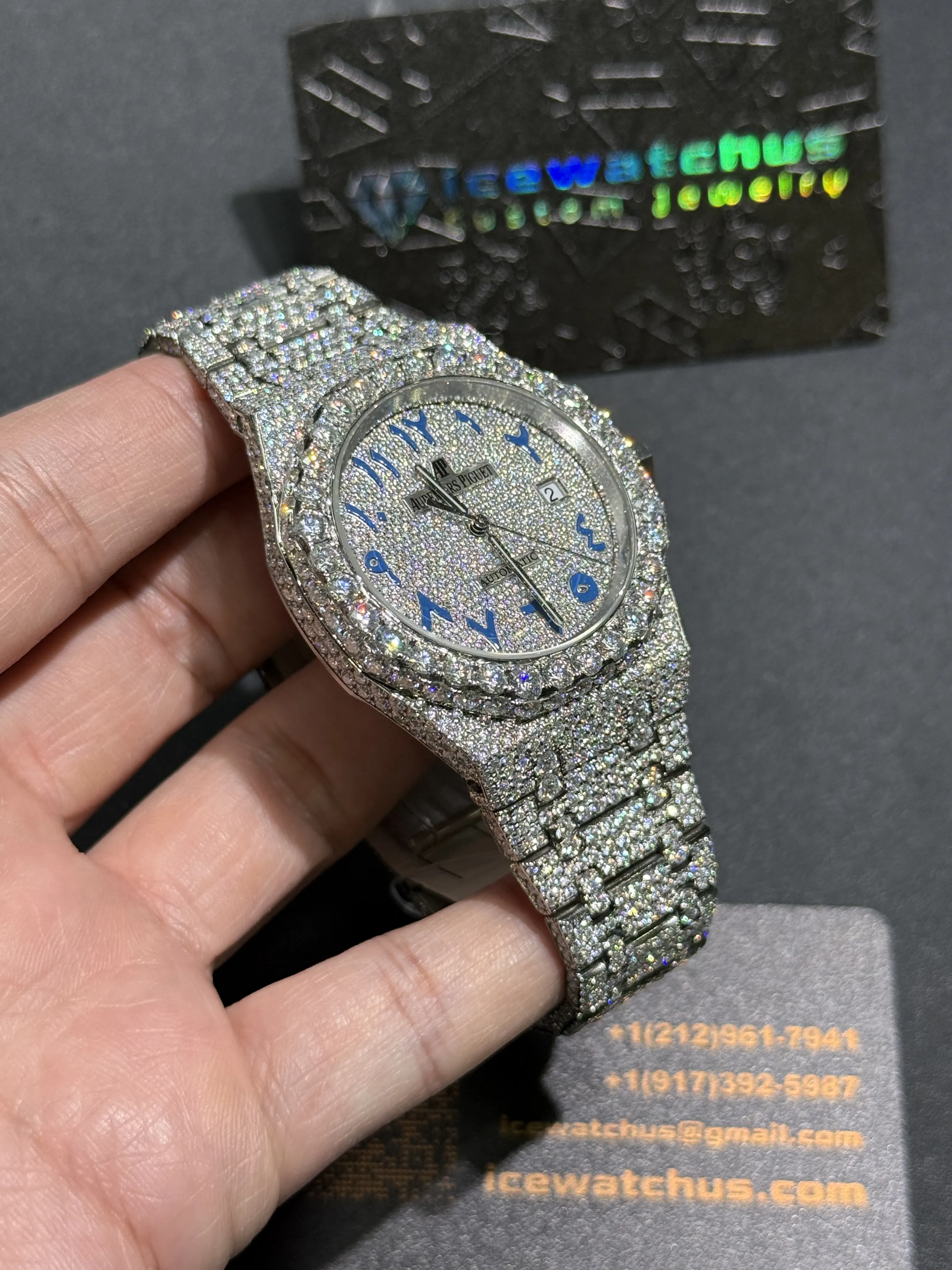 Audemars Piguet Royal Oak-Style Iced-Out Blue Numeral Dial Watch D1215019416 — view 3