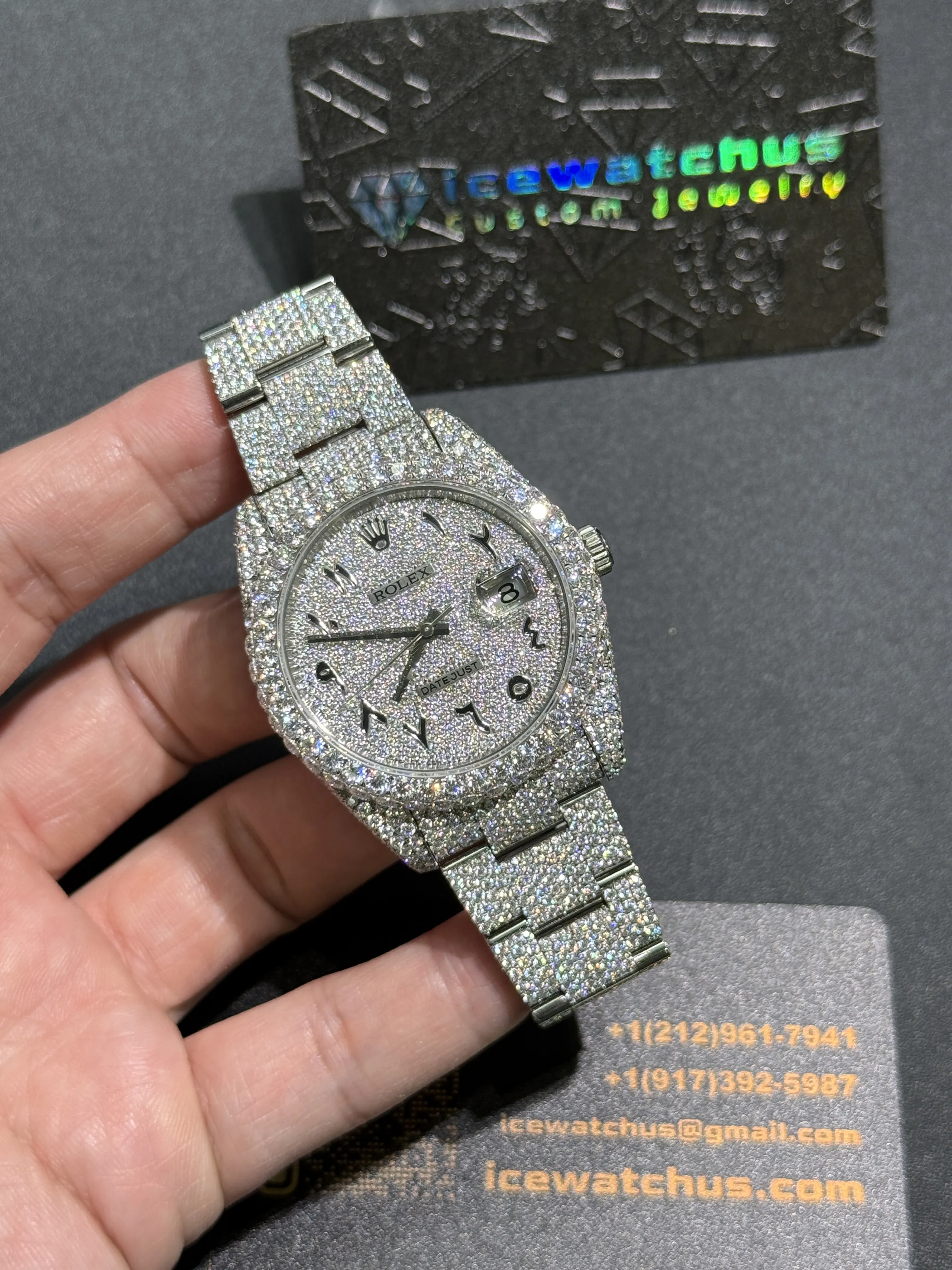 Rolex Datejust-Style Iced-Out Silver Numeral Dial Watch D1215019417 — view 2