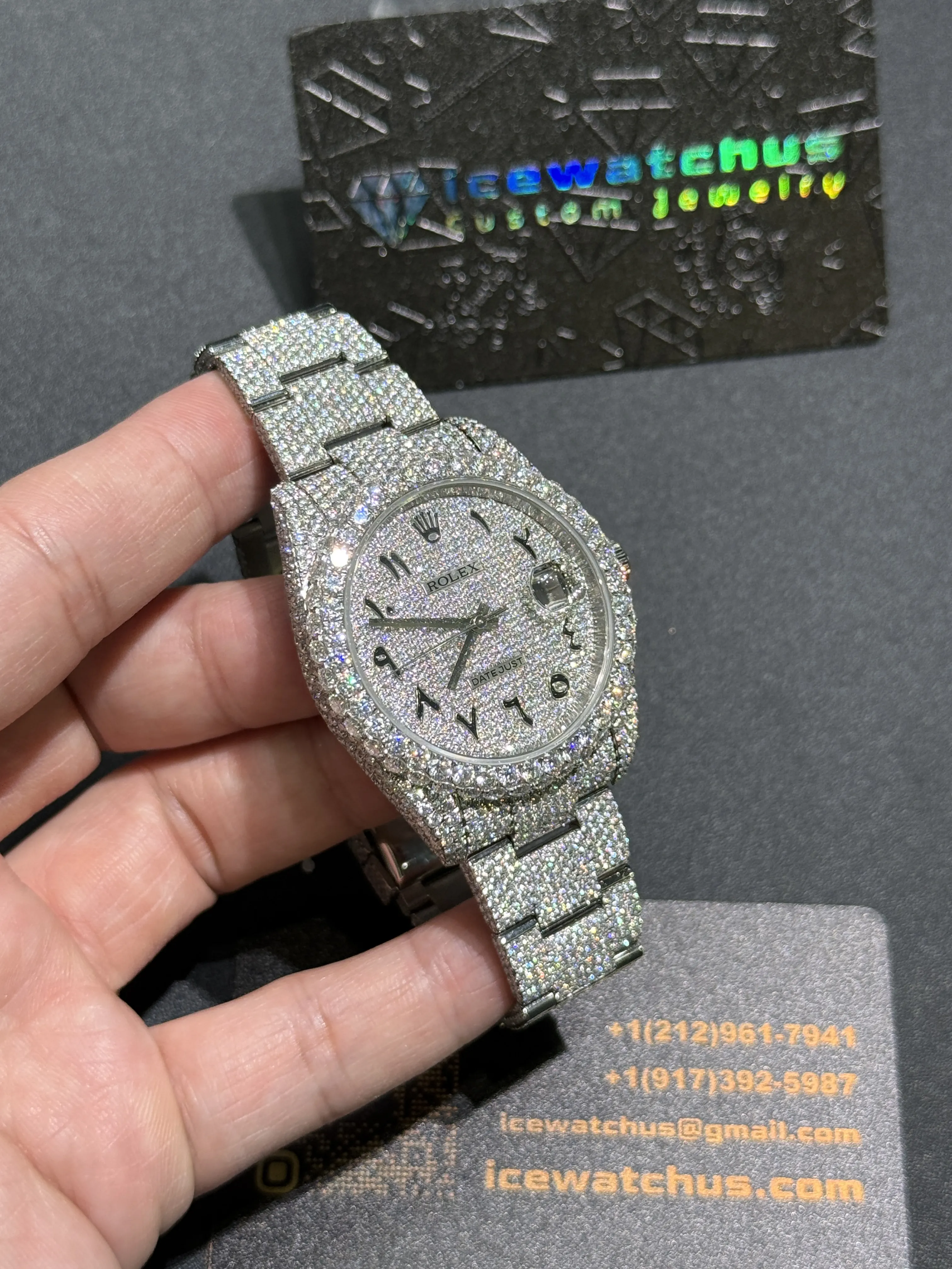 Rolex Datejust-Style Iced-Out Silver Numeral Dial Watch D1215019417 — view 3