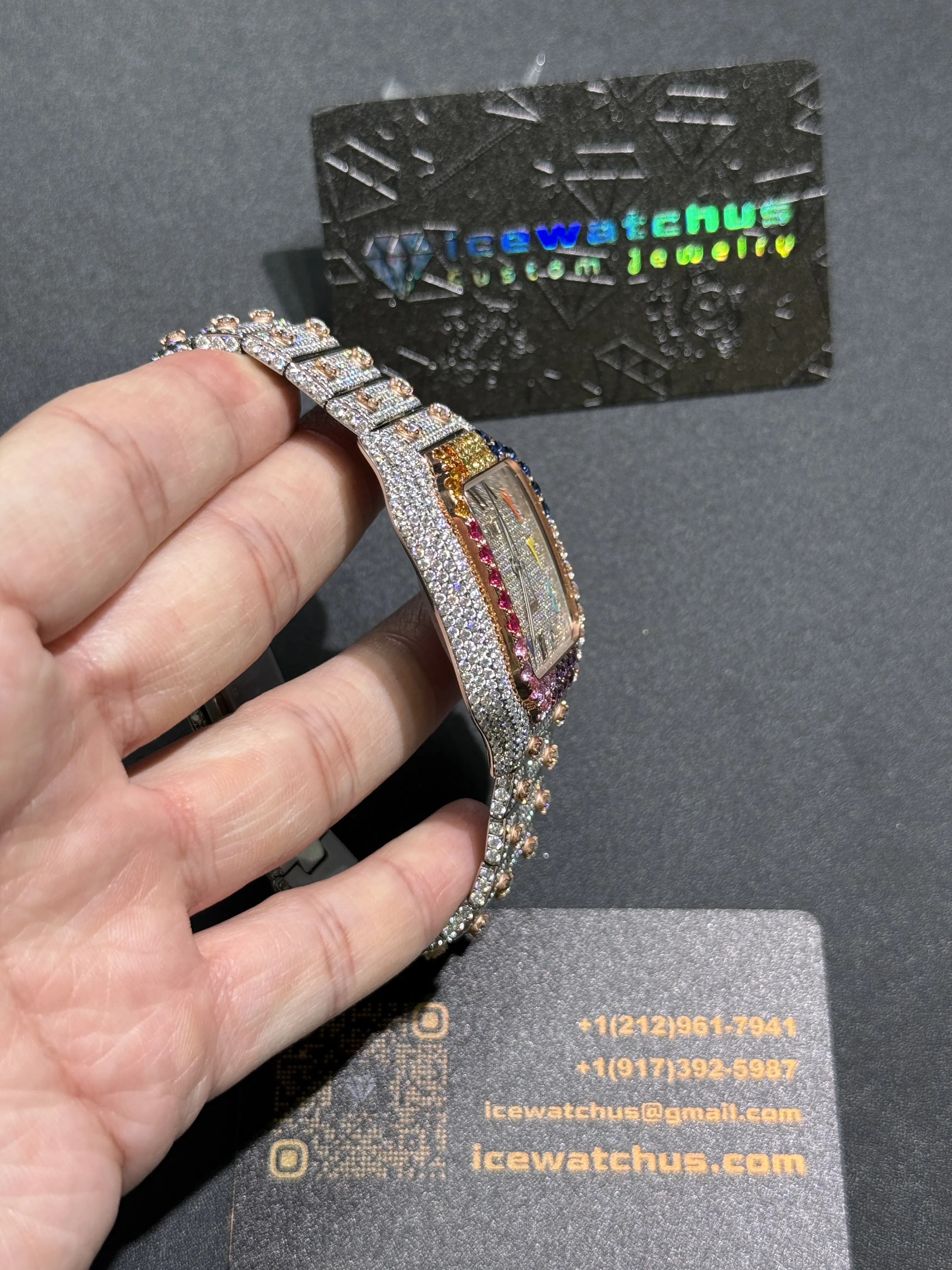 Cartier Santos-Style Iced-Out Rainbow Bezel Watch D1147519418 — view 4
