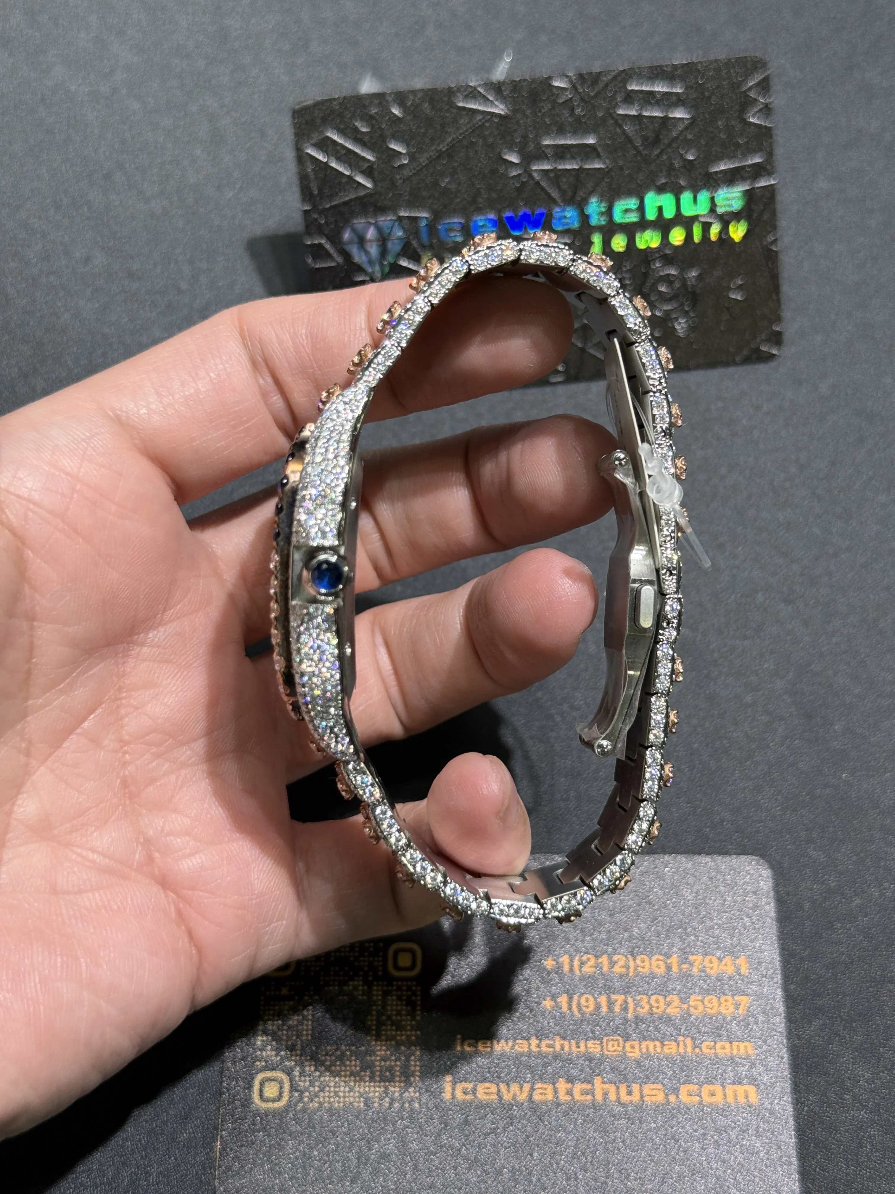 Cartier Santos-Style Iced-Out Rainbow Bezel Watch D1147519418 — view 6