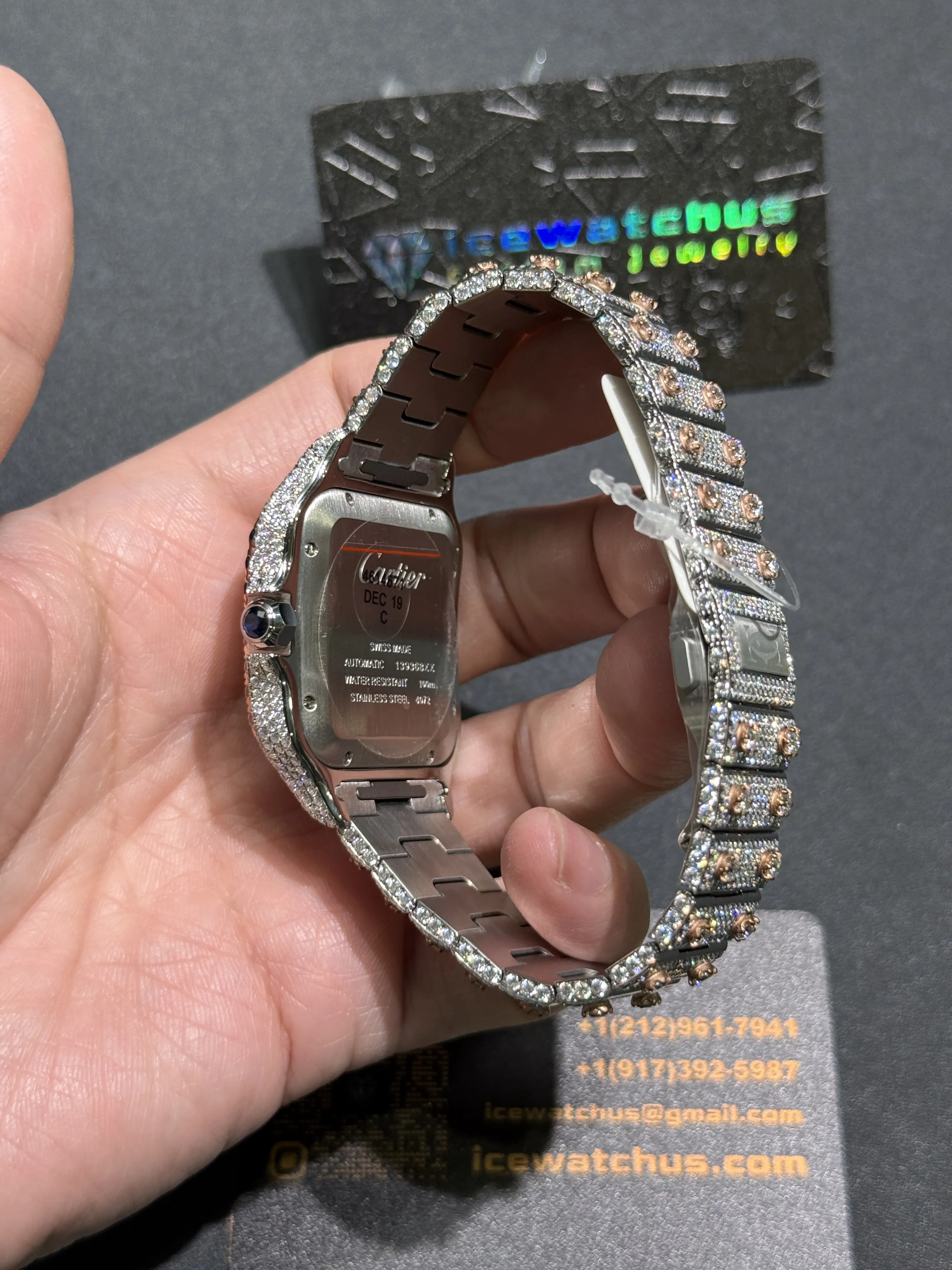 Cartier Santos-Style Iced-Out Rainbow Bezel Watch D1147519418 — view 7
