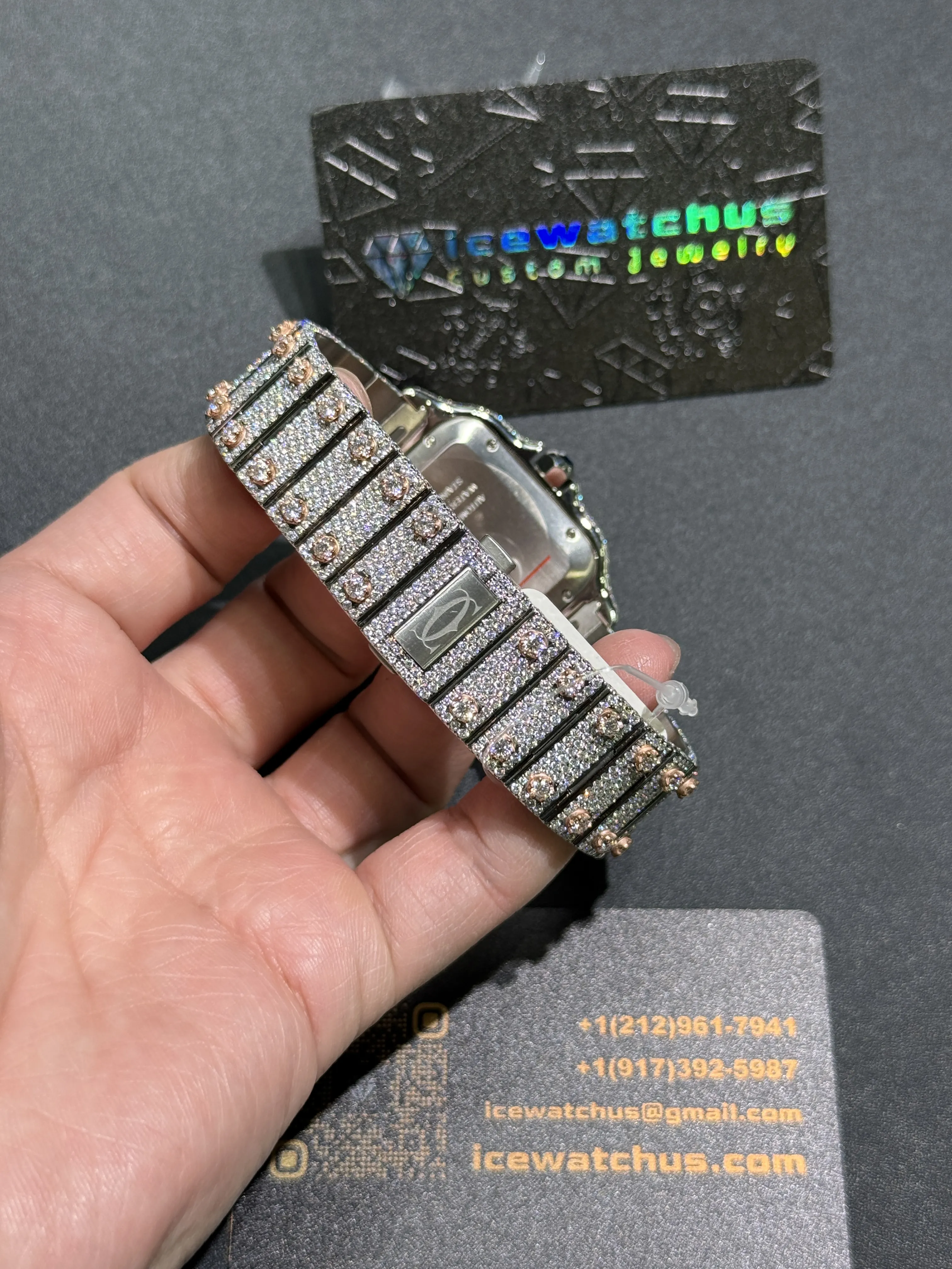 Cartier Santos-Style Iced-Out Rainbow Bezel Watch D1147519418 — view 8