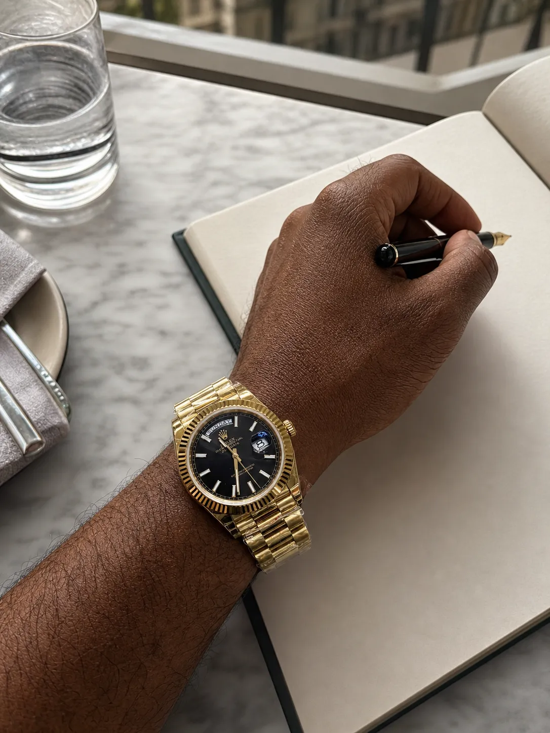 Rolex Day-Date 40-Style Gold-Tone Black Dial Watch D391519419