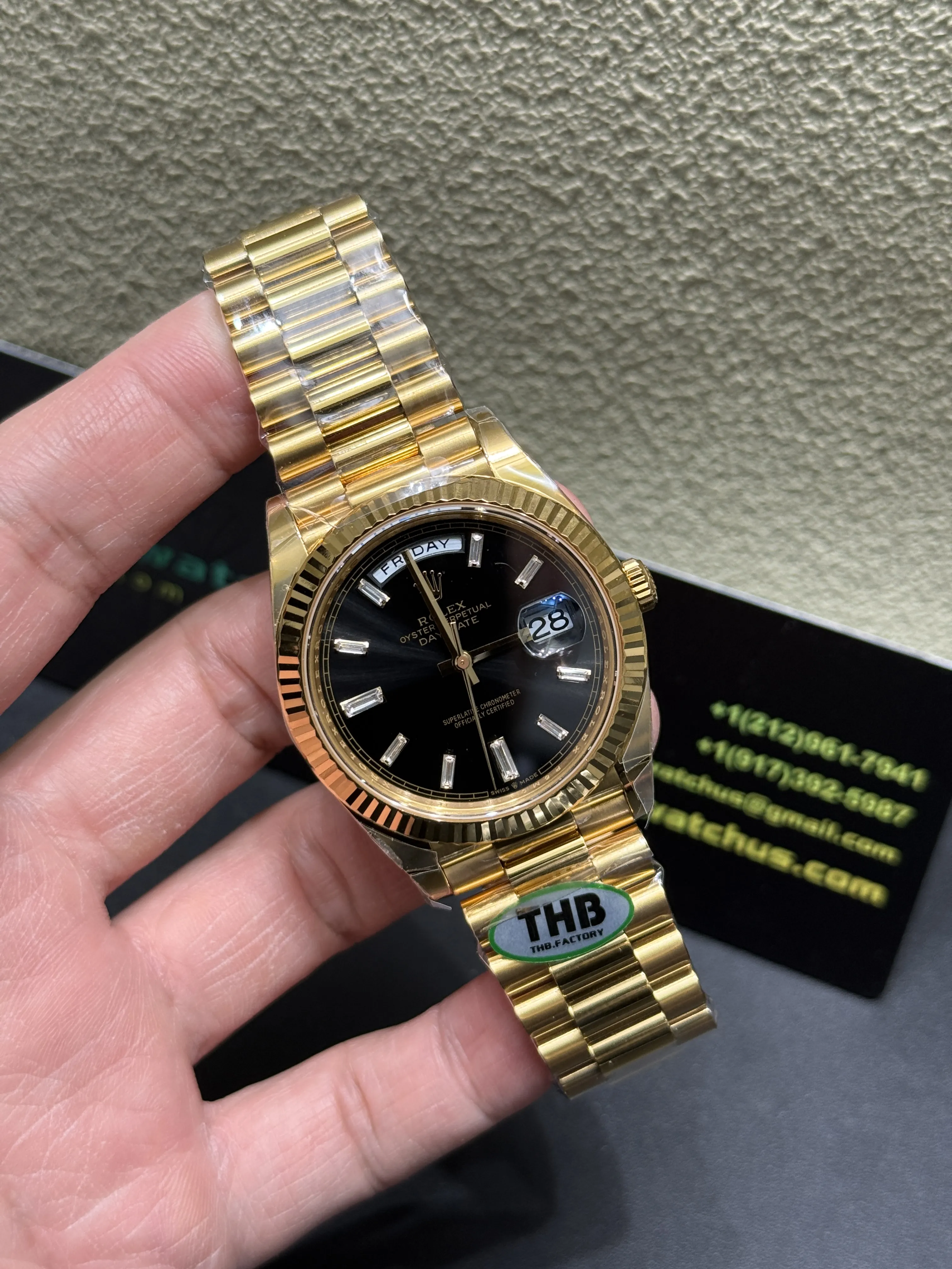 Rolex Day-Date 40-Style Gold-Tone Baguette Black Dial Watch D465819420 — view 2