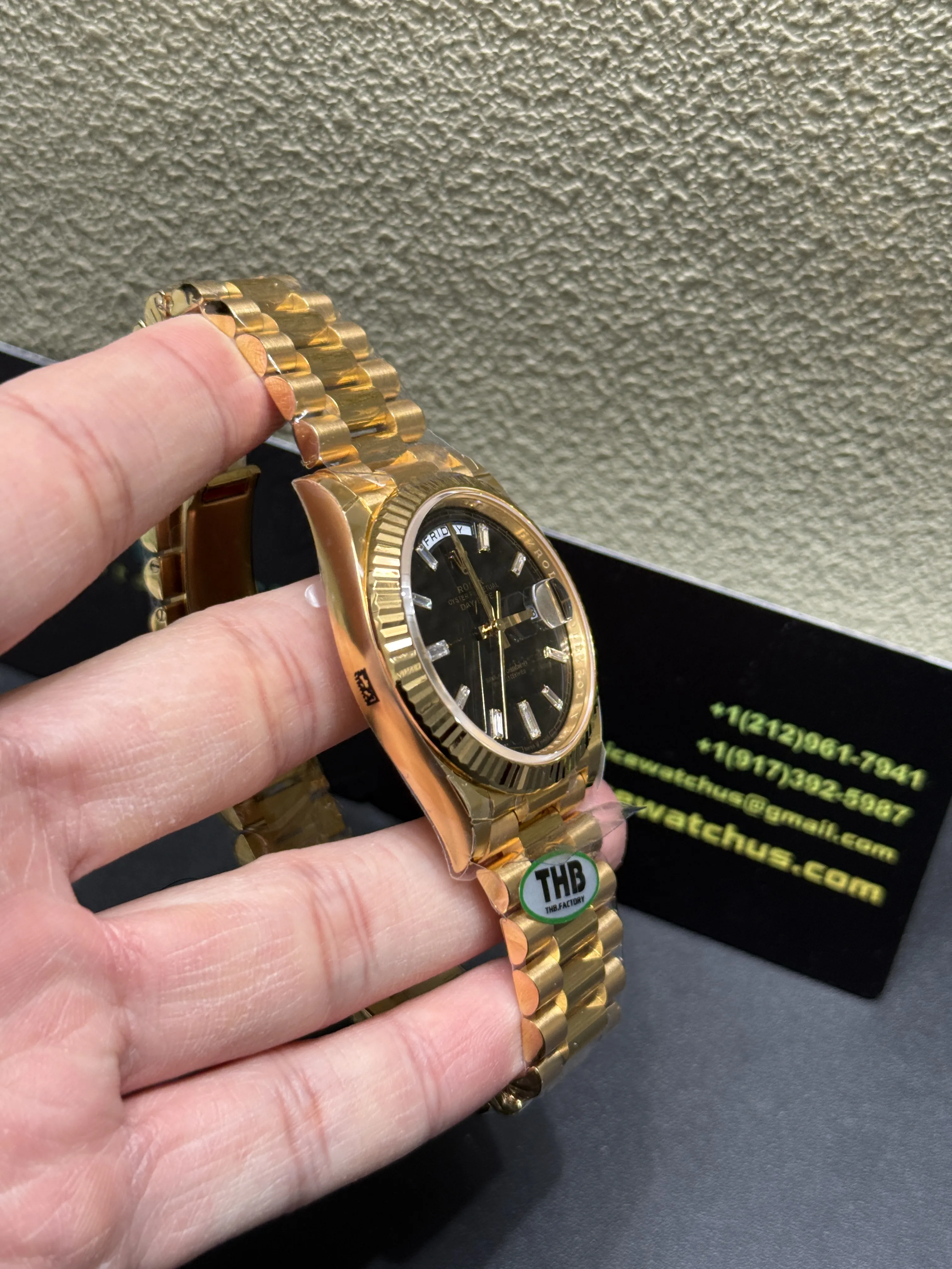 Rolex Day-Date 40-Style Gold-Tone Baguette Black Dial Watch D465819420 — view 3