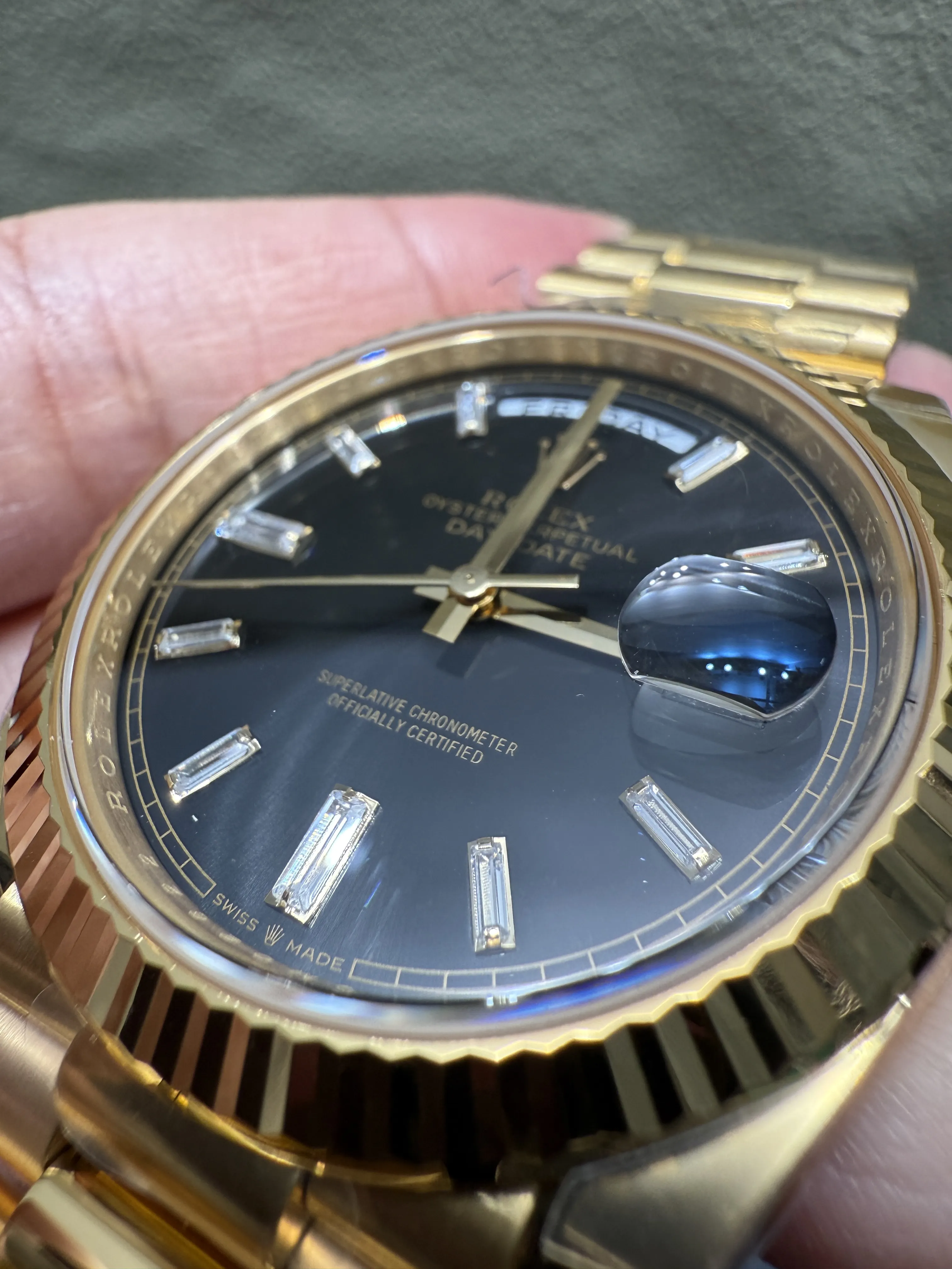 Rolex Day-Date 40-Style Gold-Tone Baguette Black Dial Watch D465819420 — view 9