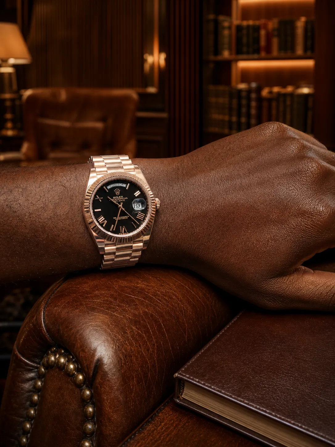 Rolex Day-Date 40-Style Rose Gold-Tone Black Dial Watch D533319422