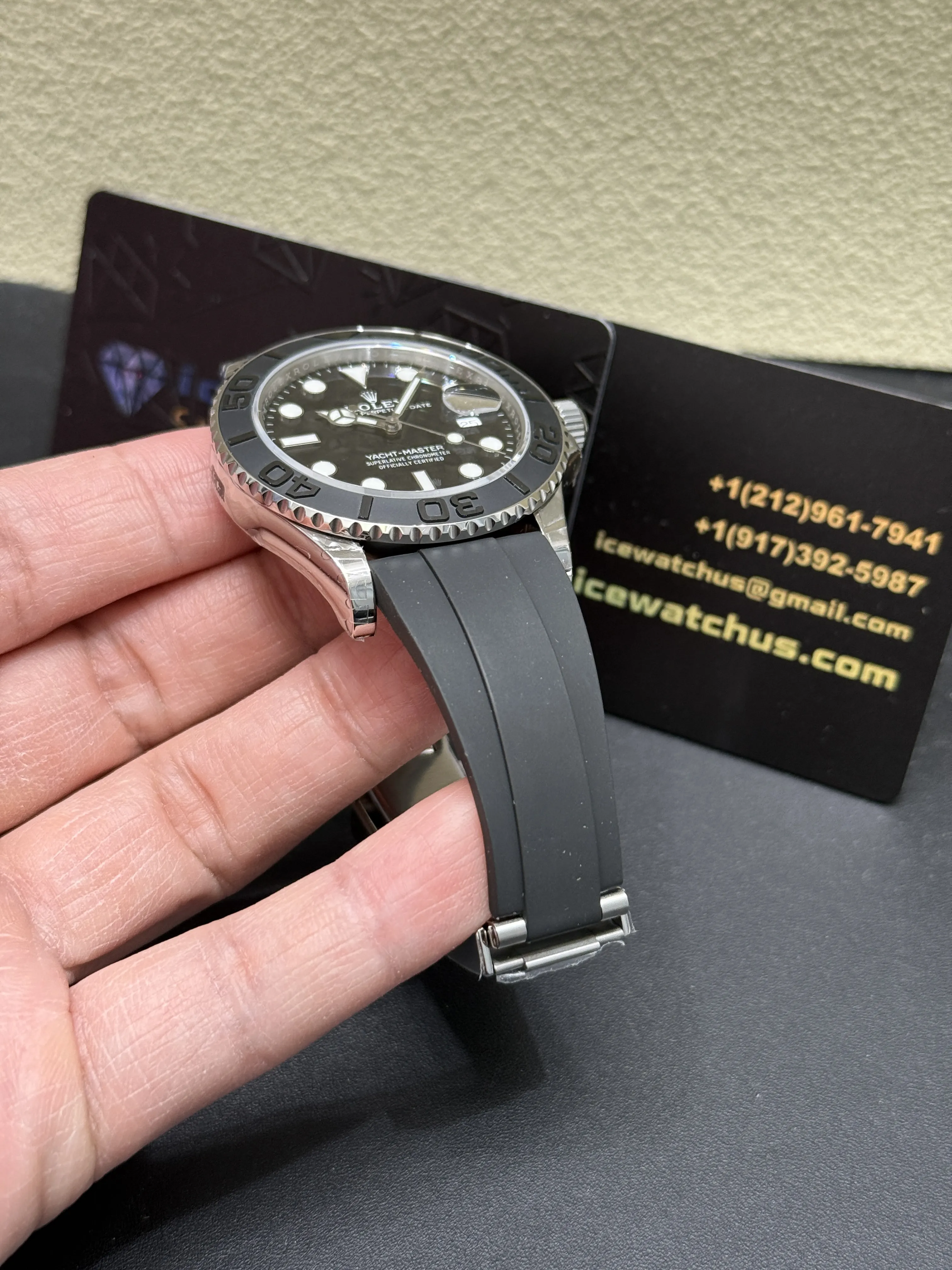 Rolex Yacht-Master 42-Style Black Bezel Rubber Strap Watch D506319423 — view 8